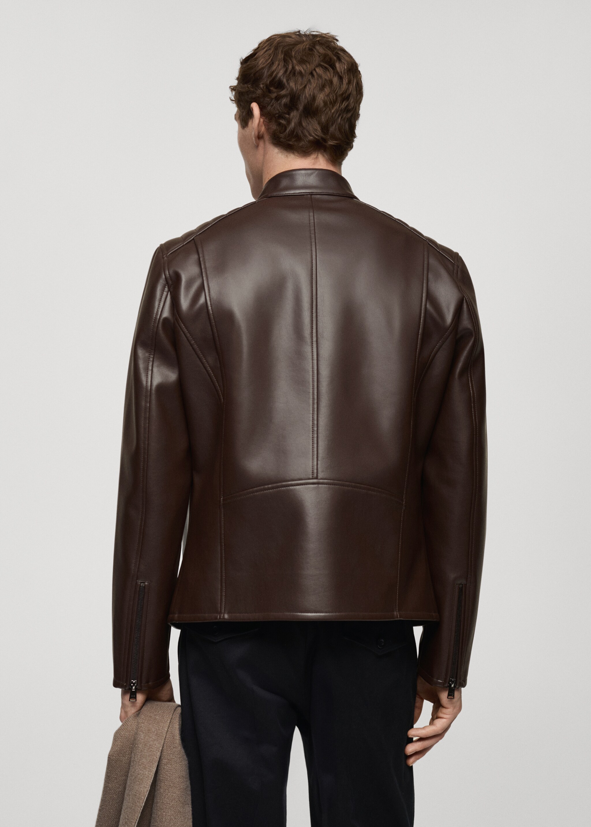 Faux-leather jacket with stitching detail - Reverse of the article, Brown. Ref: 87010586-00.