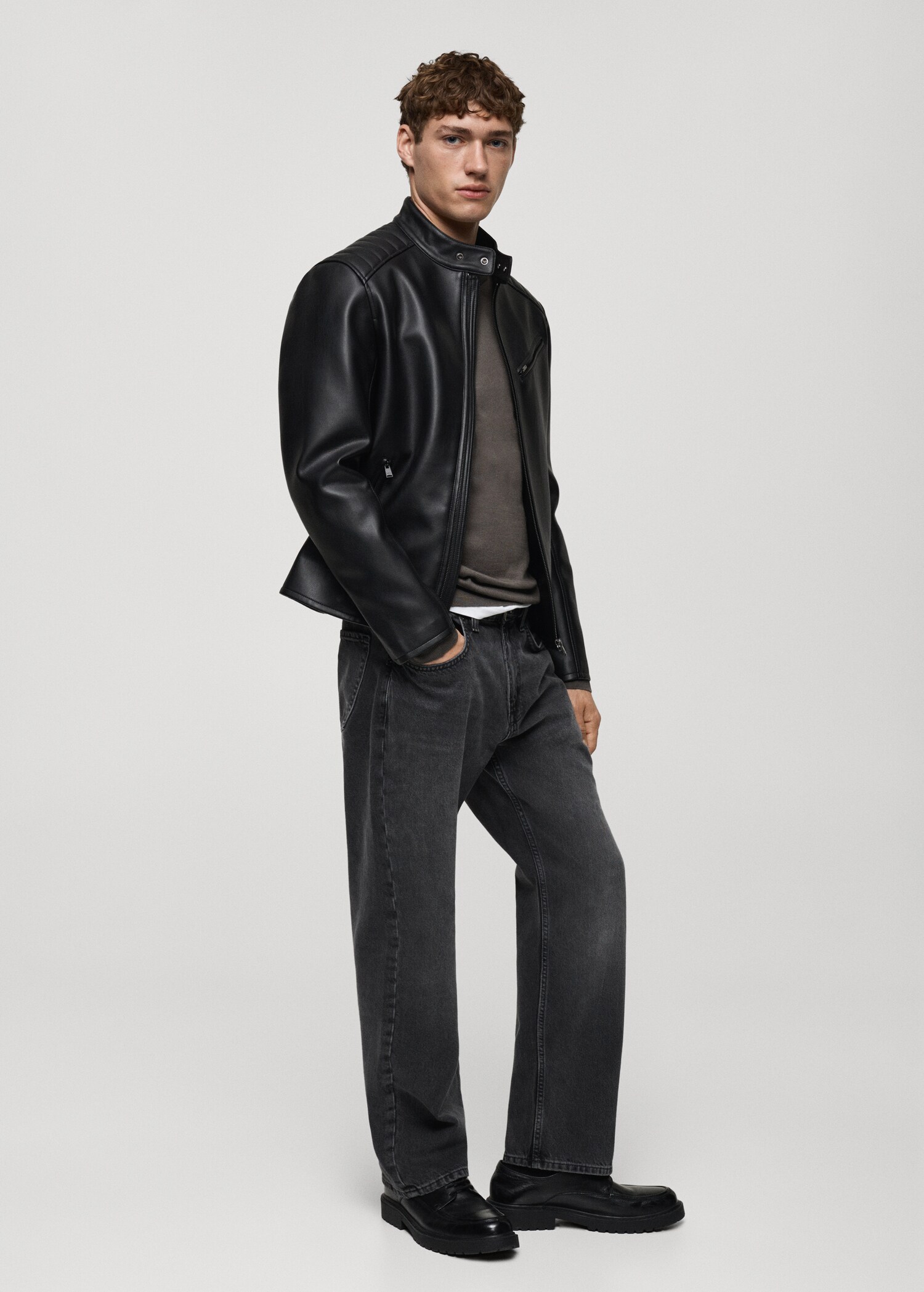 Faux-leather jacket with stitching detail - Details of the article 2