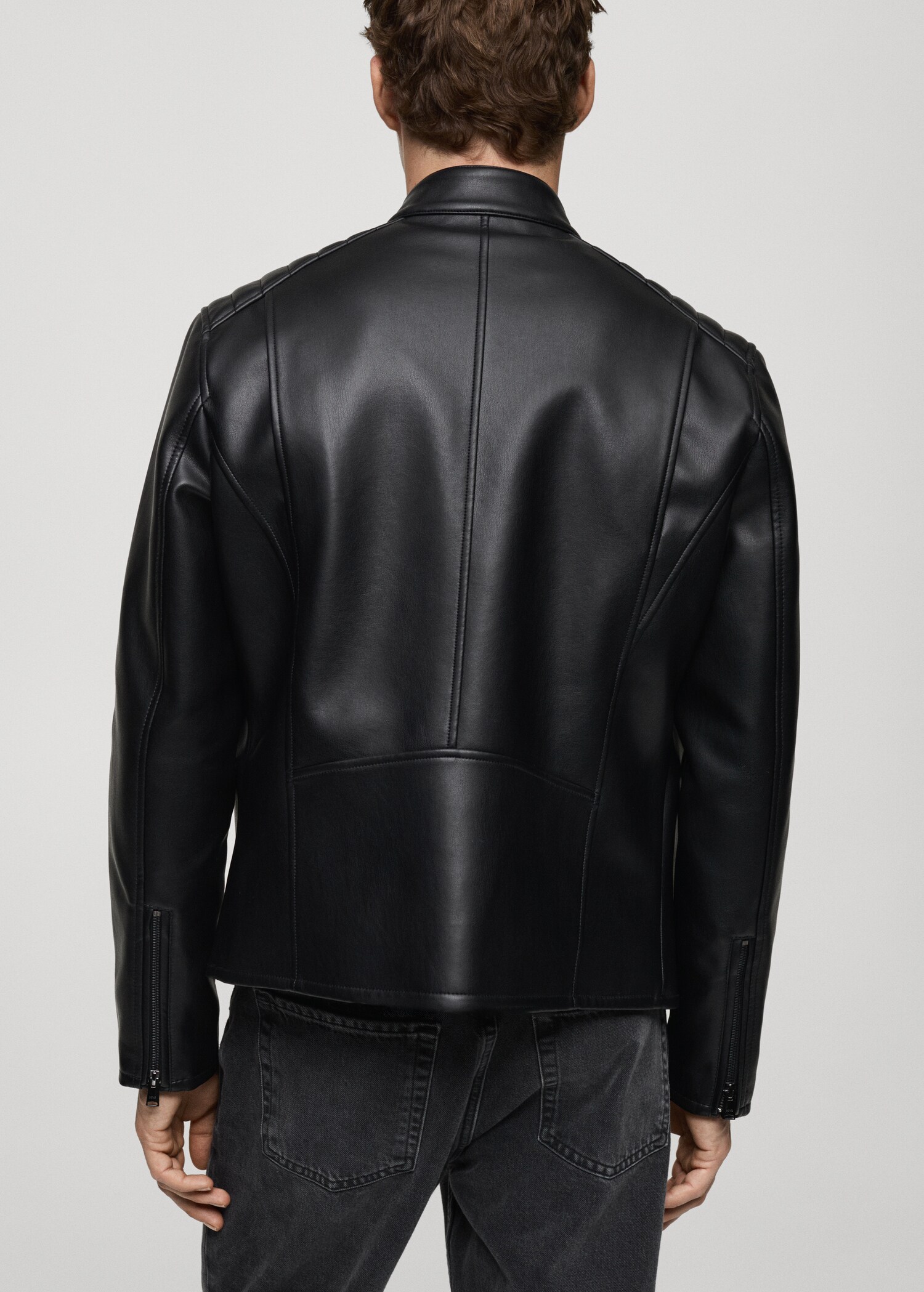 Faux-leather jacket with stitching detail - Reverse of the article