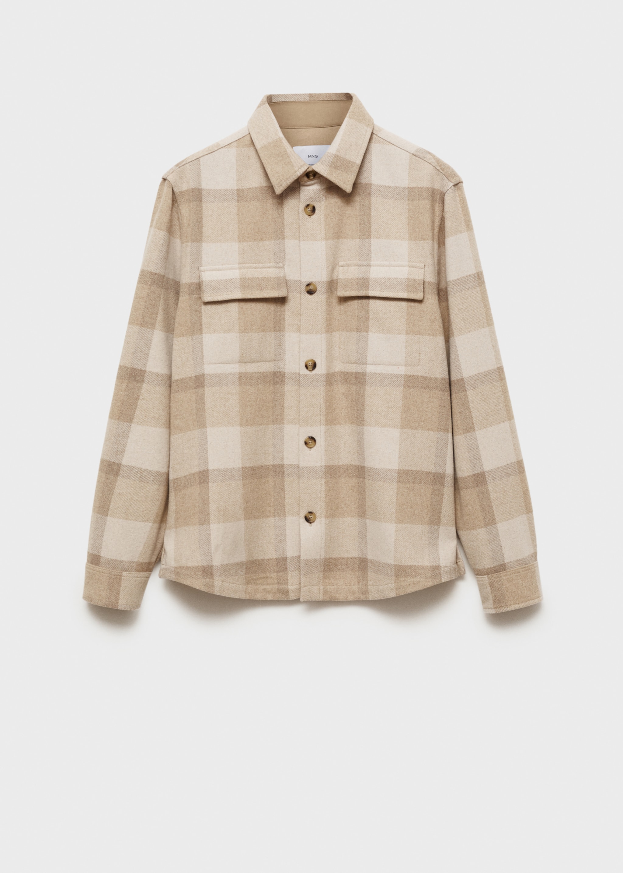 Check flannel wool overshirt - Article without model, Beige. Ref: 87010599-00.