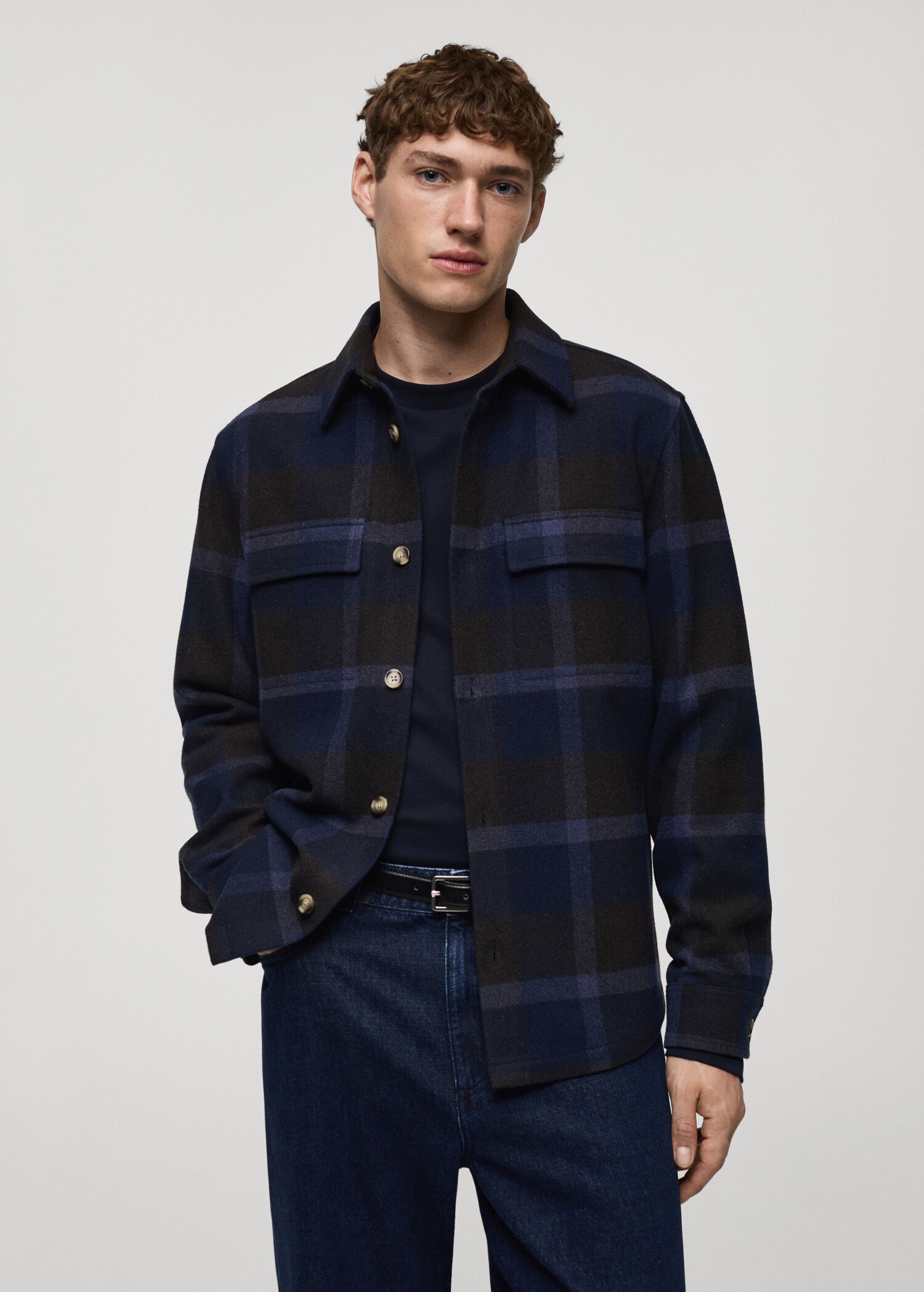 Check flannel wool overshirt - Medium plane