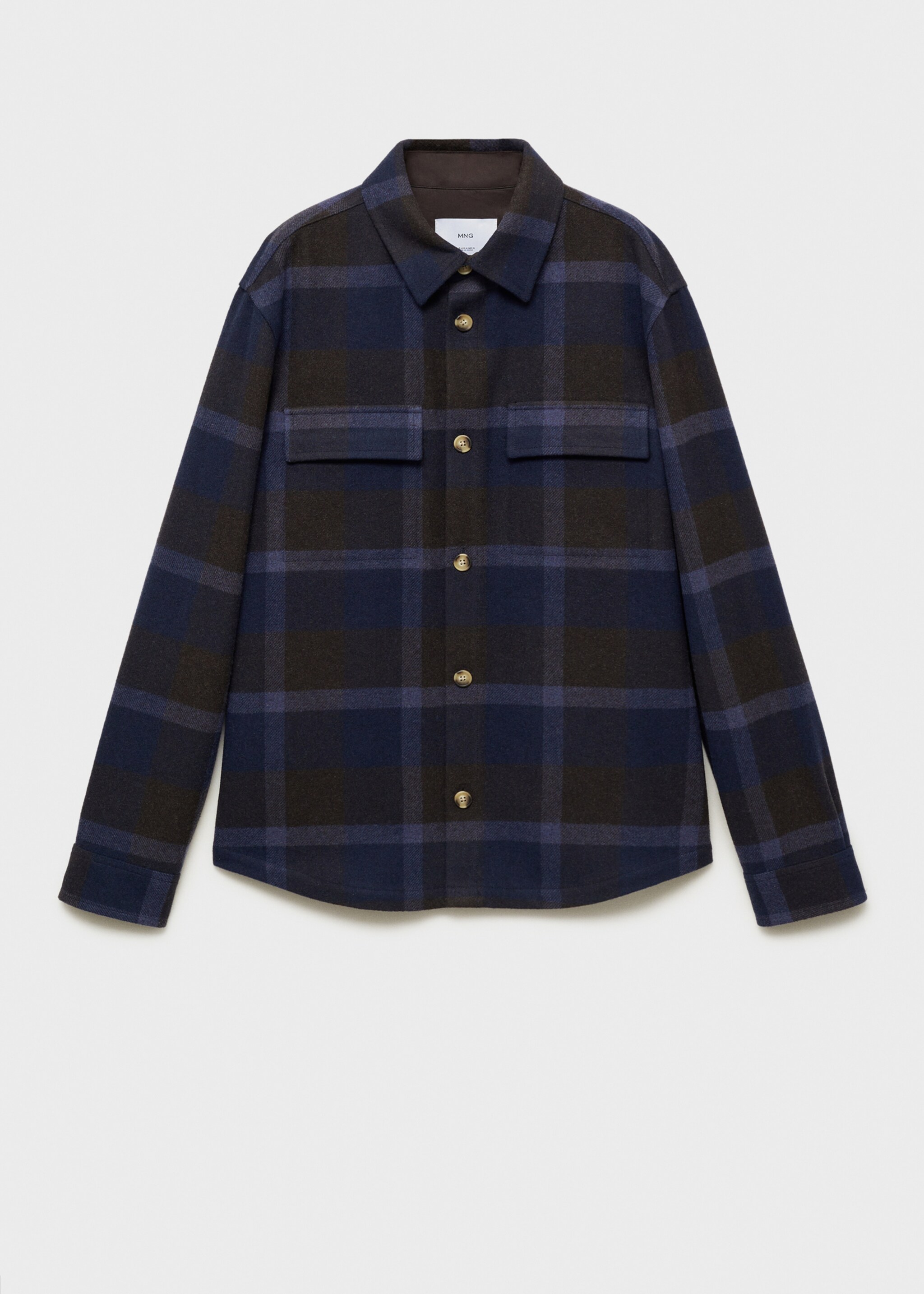 Check flannel wool overshirt - Article without model, Blue. Ref: 87010599-00.