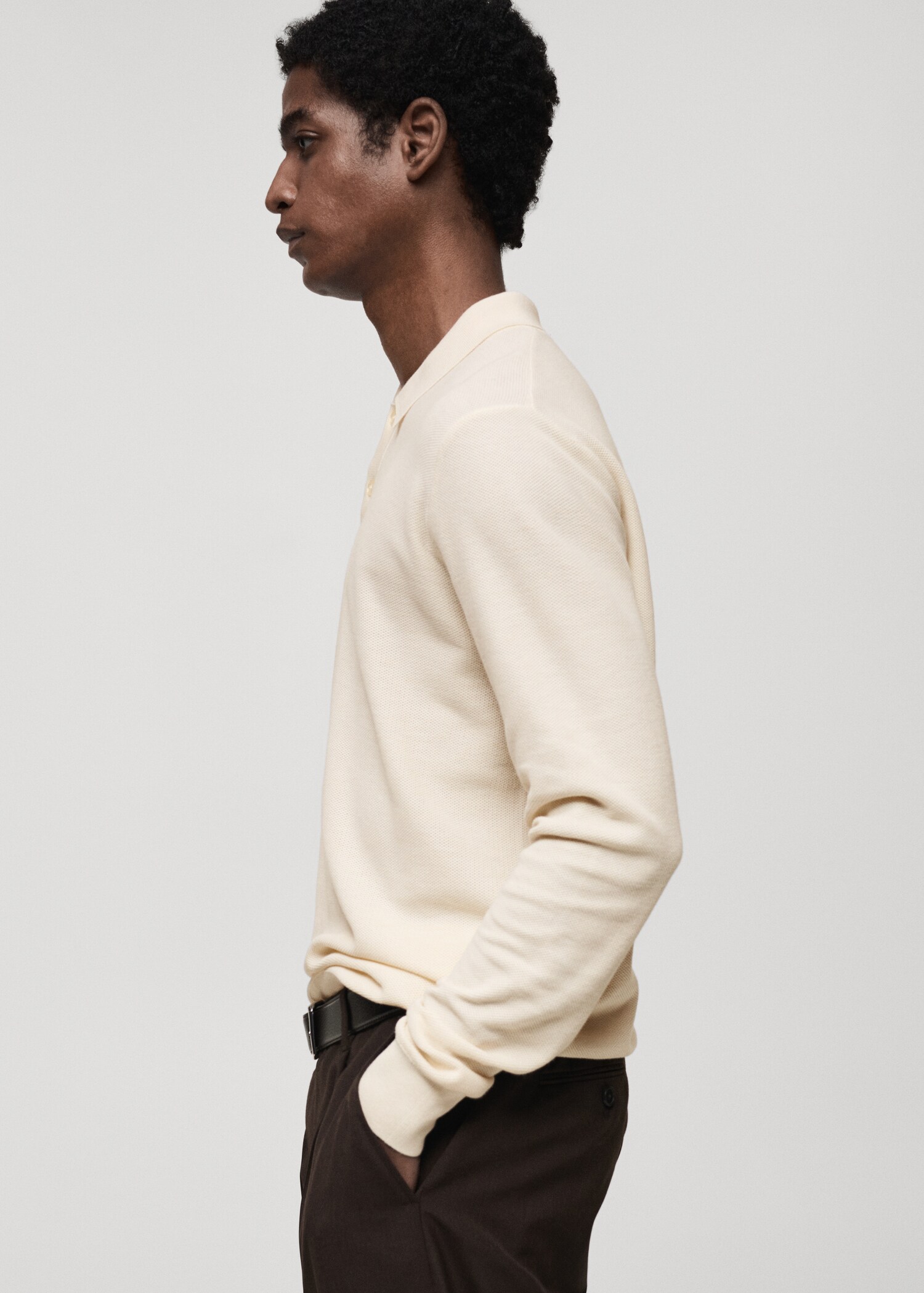 Baumwoll-Strickpullover mit Polokragen und Mikrostruktur - Detail des Artikels 2