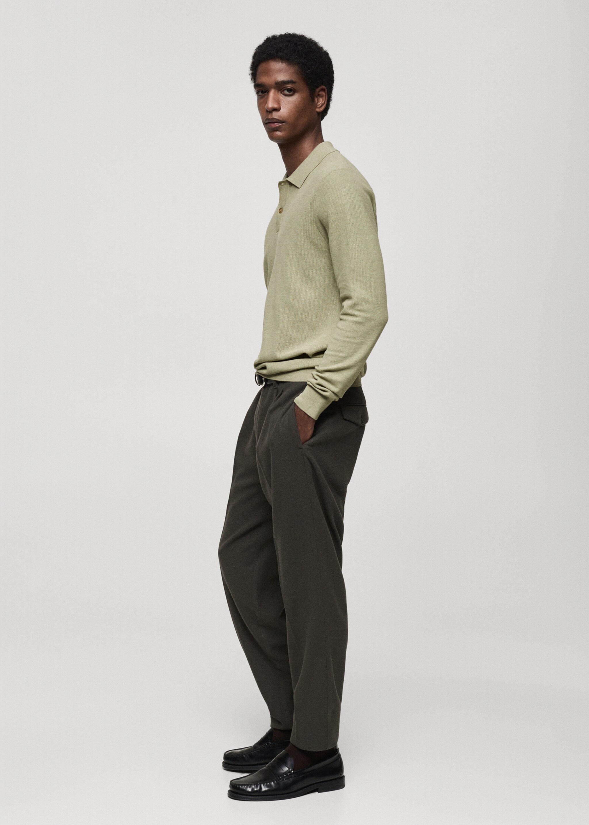 Micro-structured cotton knitted polo shirt - Details of the article 2, Green Apple. Ref: 87010601-00.