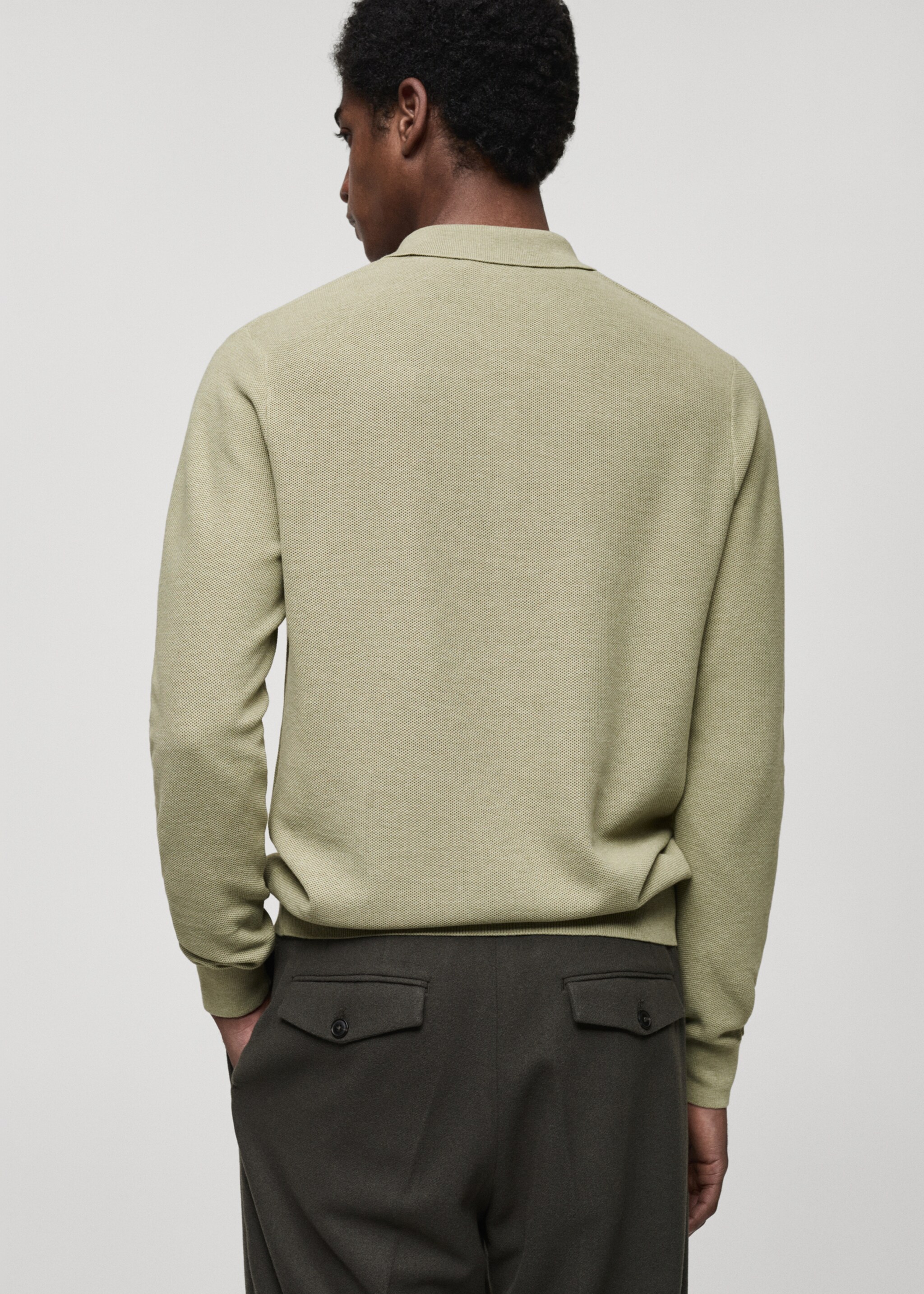 Micro-structured cotton knitted polo shirt - Reverse of the article, Green Apple. Ref: 87010601-00.