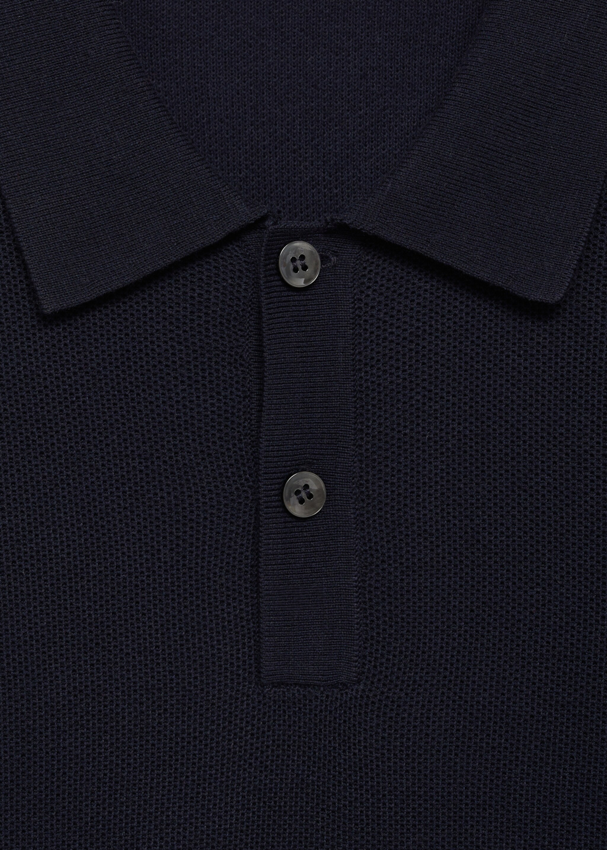 Micro-structured cotton knitted polo shirt - Details of the article 8, Dark Navy. Ref: 87010601-00.