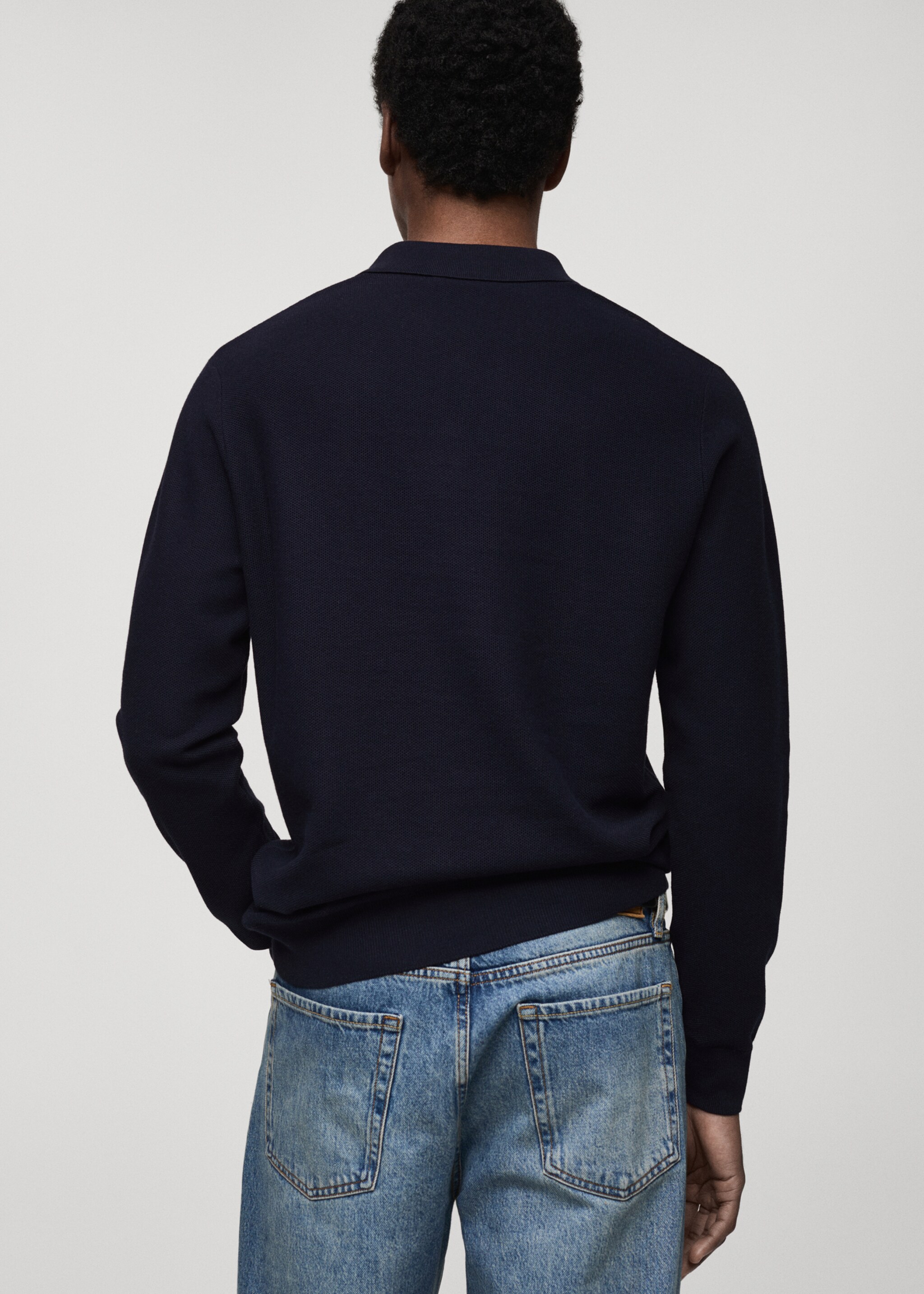 Micro-structured cotton knitted polo shirt - Reverse of the article, Dark Navy. Ref: 87010601-00.
