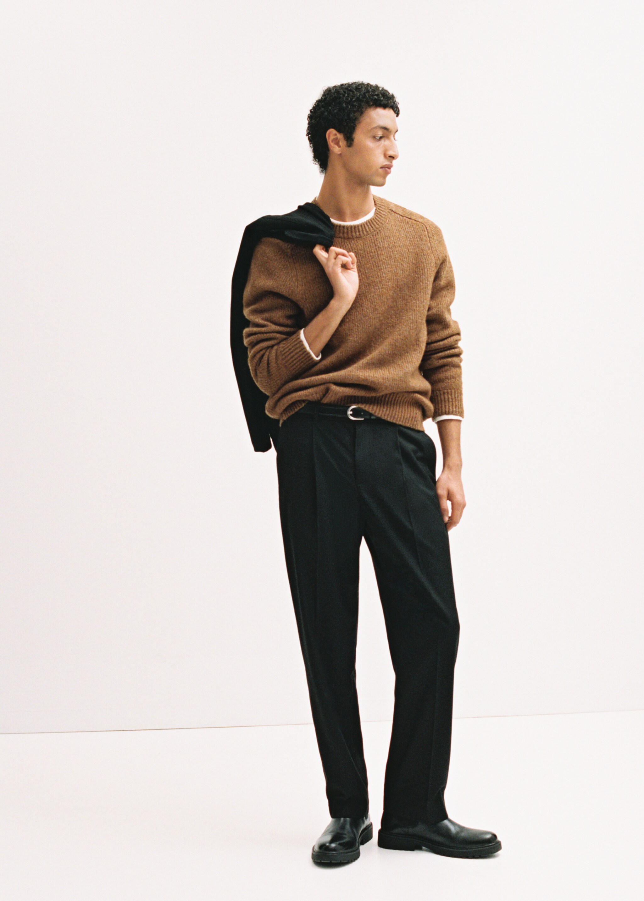 Pull-over maille laine et coton mélangés - Détail de l'article 3, Marron moyen. Ref: 87010604-00.