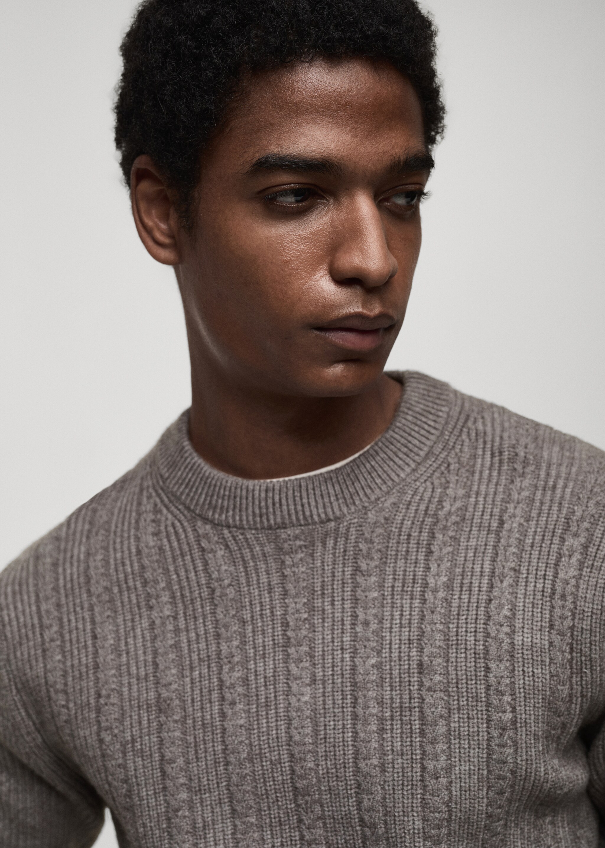Combined knitted sweater - Details of the article 1, Grey. Ref: 87010607-00.