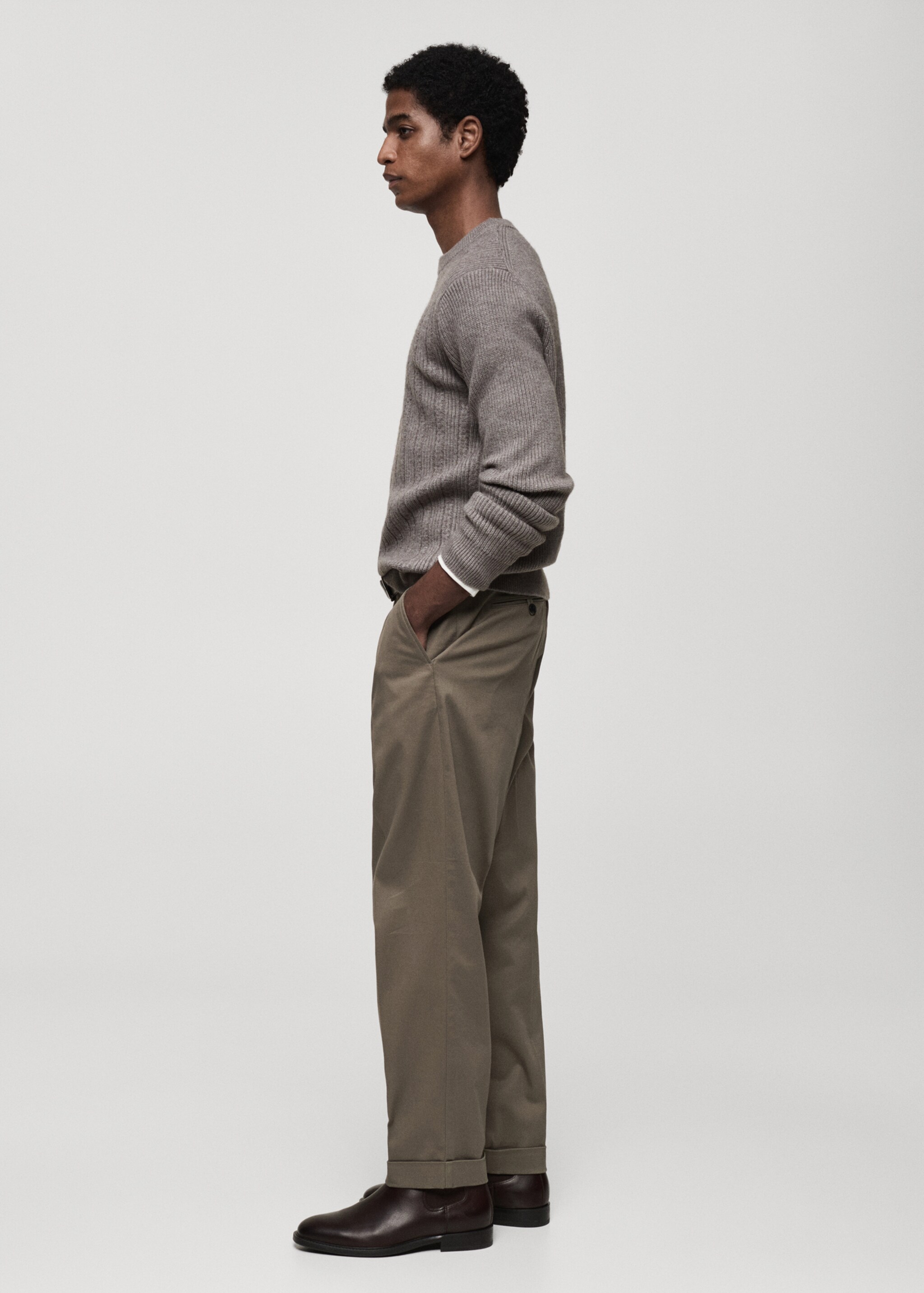 Combined knitted sweater - Details of the article 2, Grey. Ref: 87010607-00.