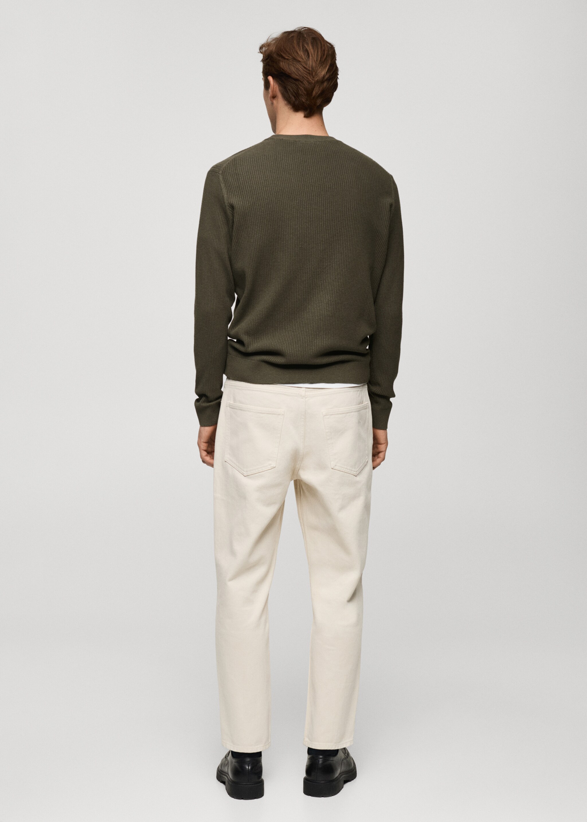 Feinstrickpullover aus Baumwolle mit Rippmuster - Rückseite des Artikels, Khaki. Ref: 87010610-00.