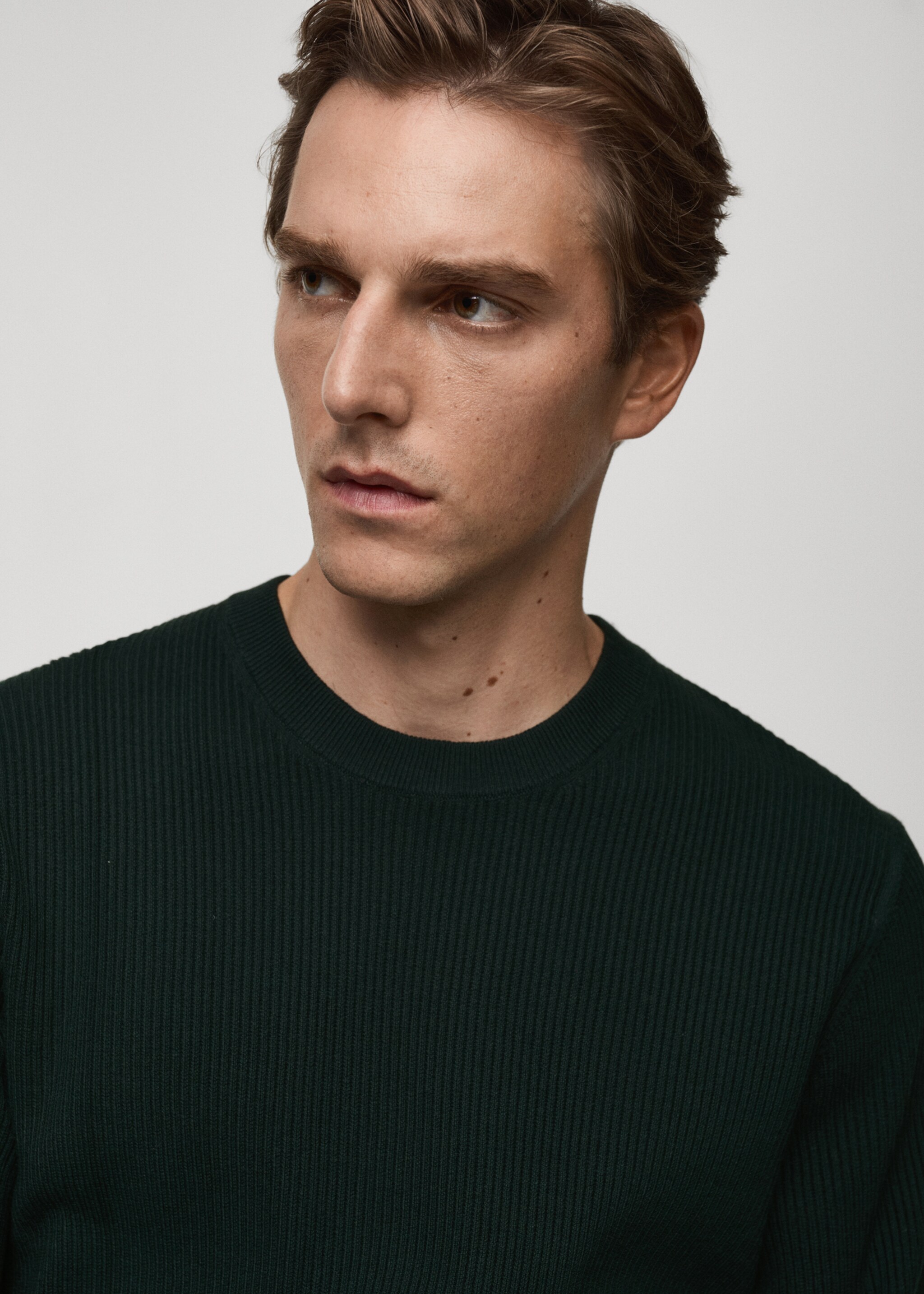 Fine rib-knit cotton sweater - Details of the article 1, Dark Green. Ref: 87010610-00.