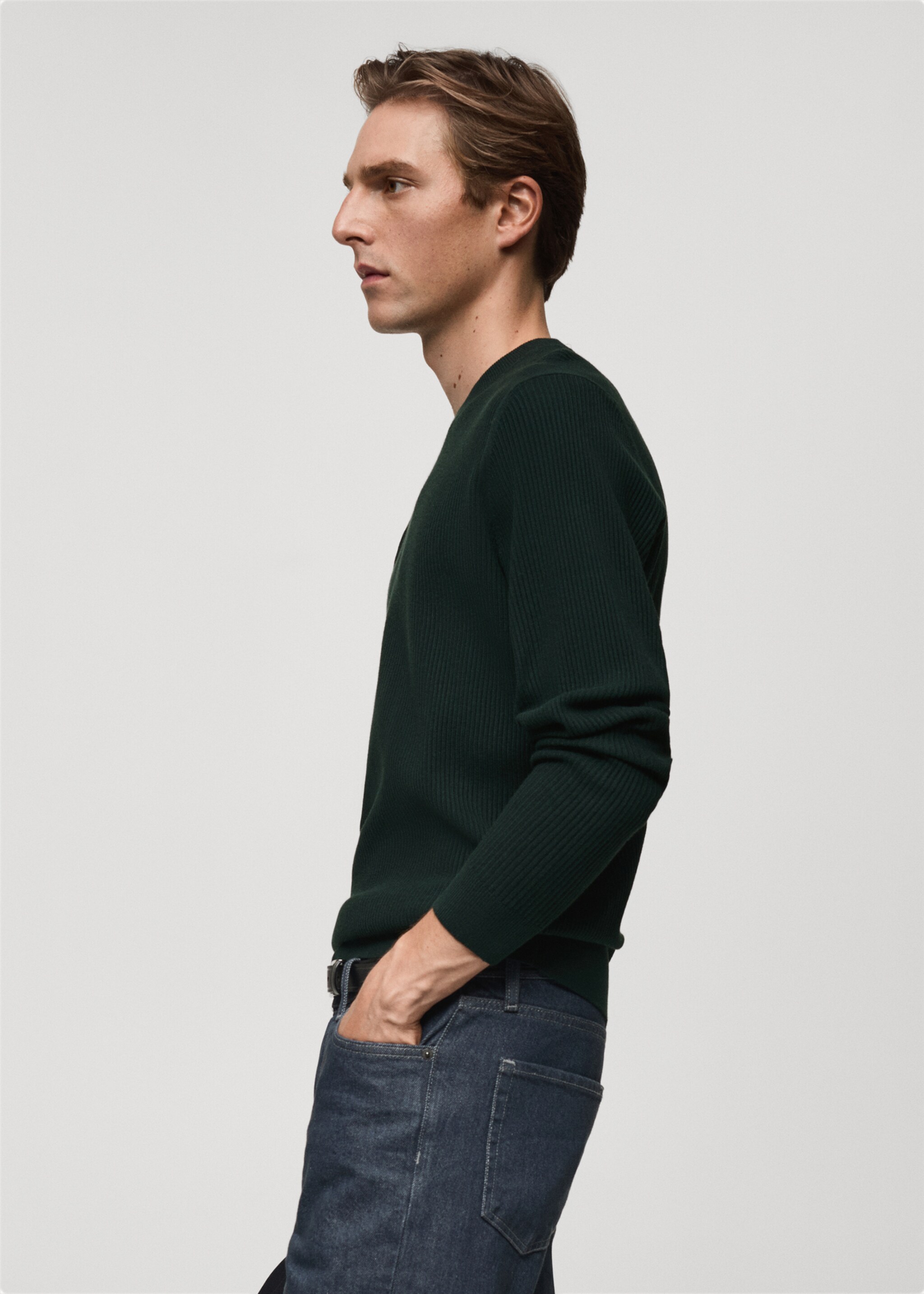 Fine rib-knit cotton sweater - Details of the article 2, Dark Green. Ref: 87010610-00.