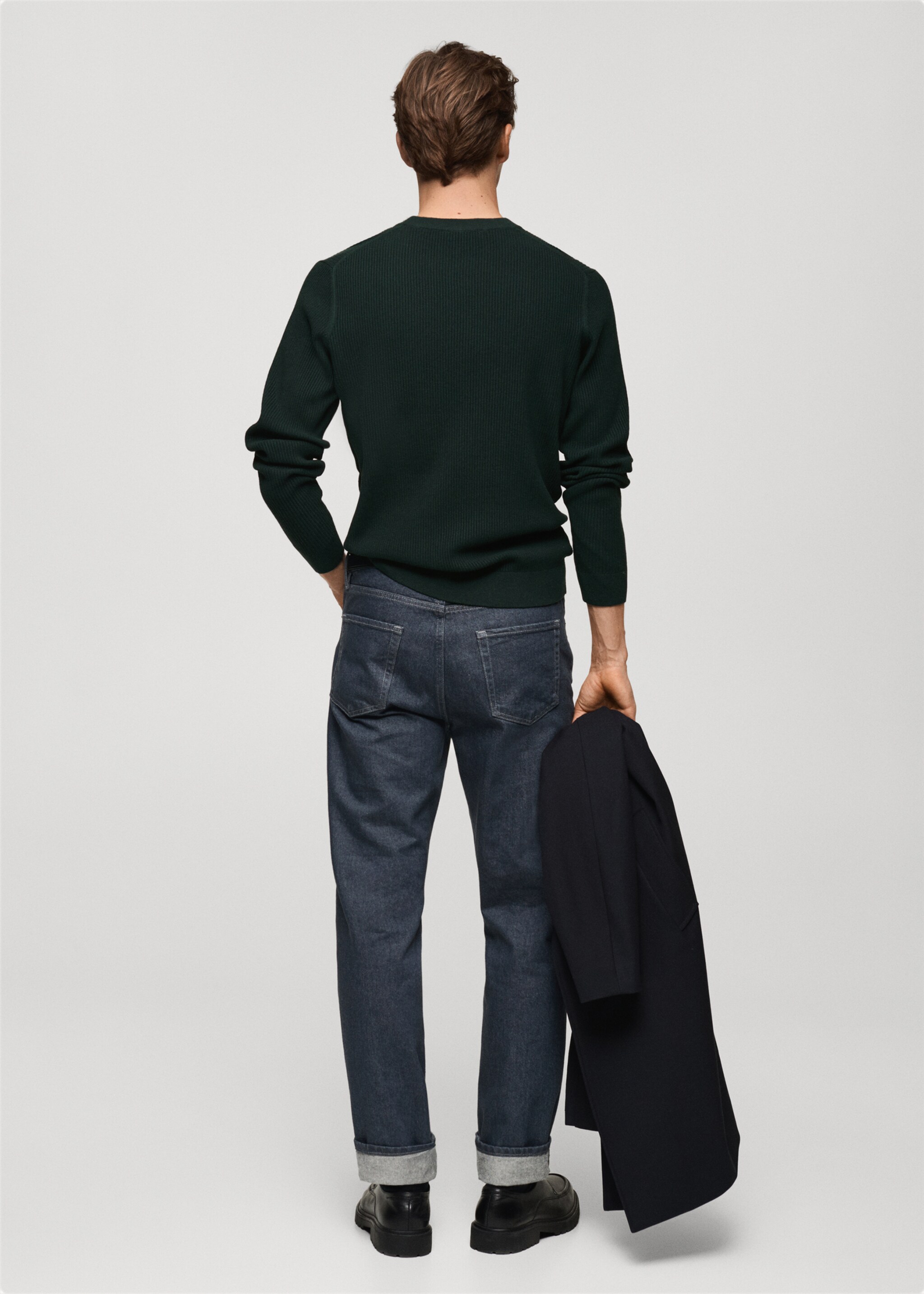 Fine rib-knit cotton sweater - Reverse of the article, Dark Green. Ref: 87010610-00.