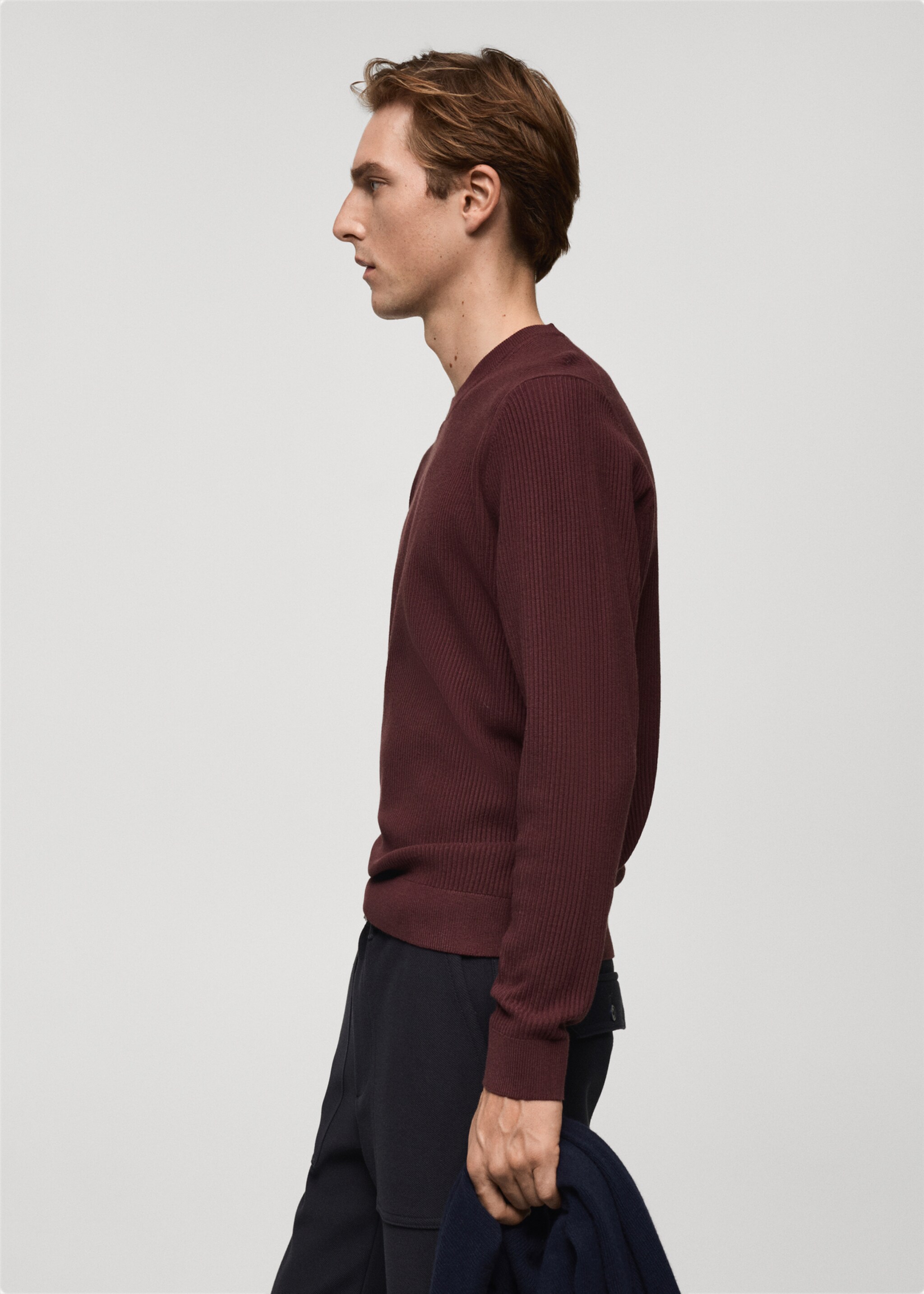 Fine rib-knit cotton sweater - Details of the article 2, Burgundy. Ref: 87010610-00.