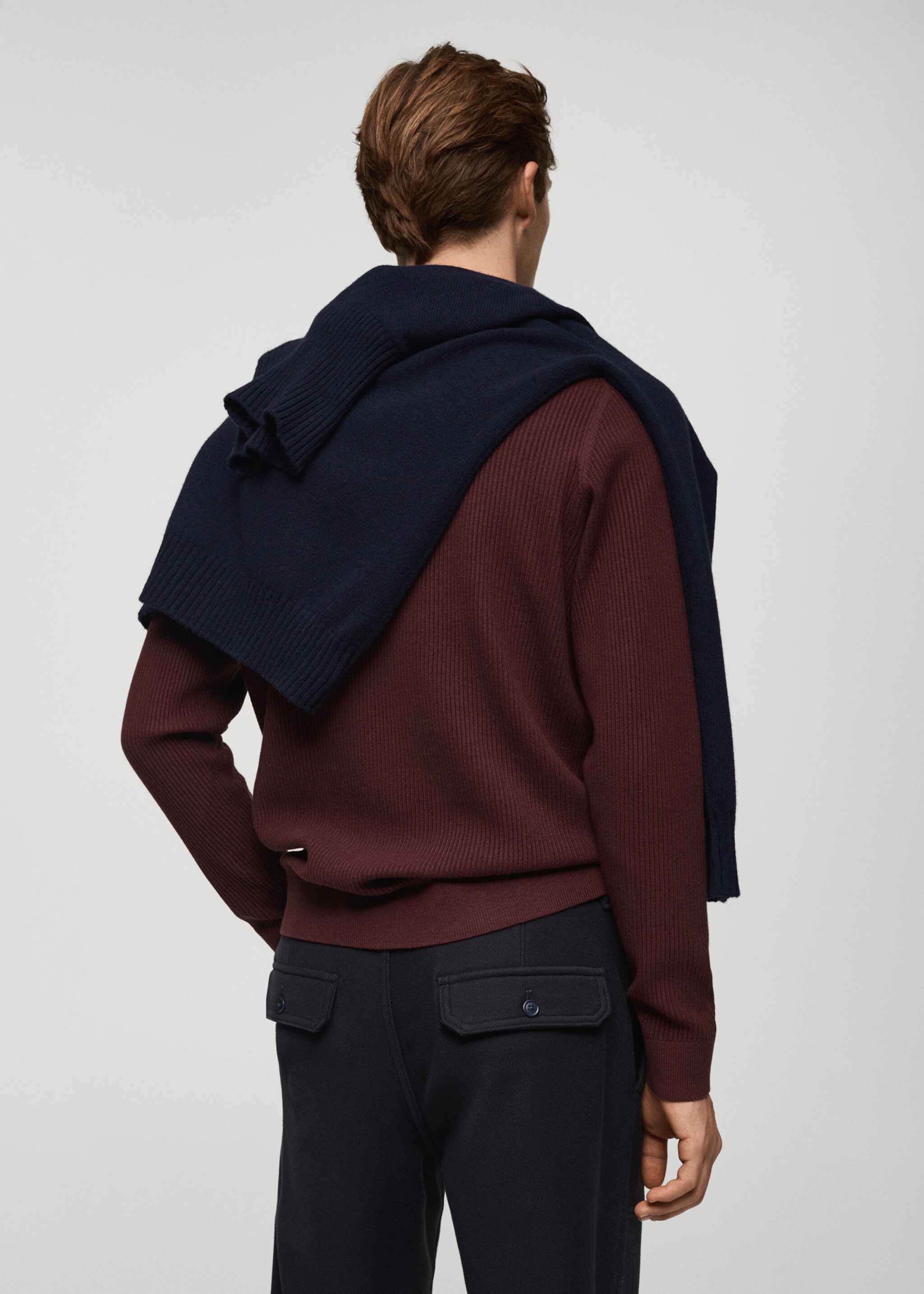 Fine rib-knit cotton sweater - Reverse of the article, Burgundy. Ref: 87010610-00.