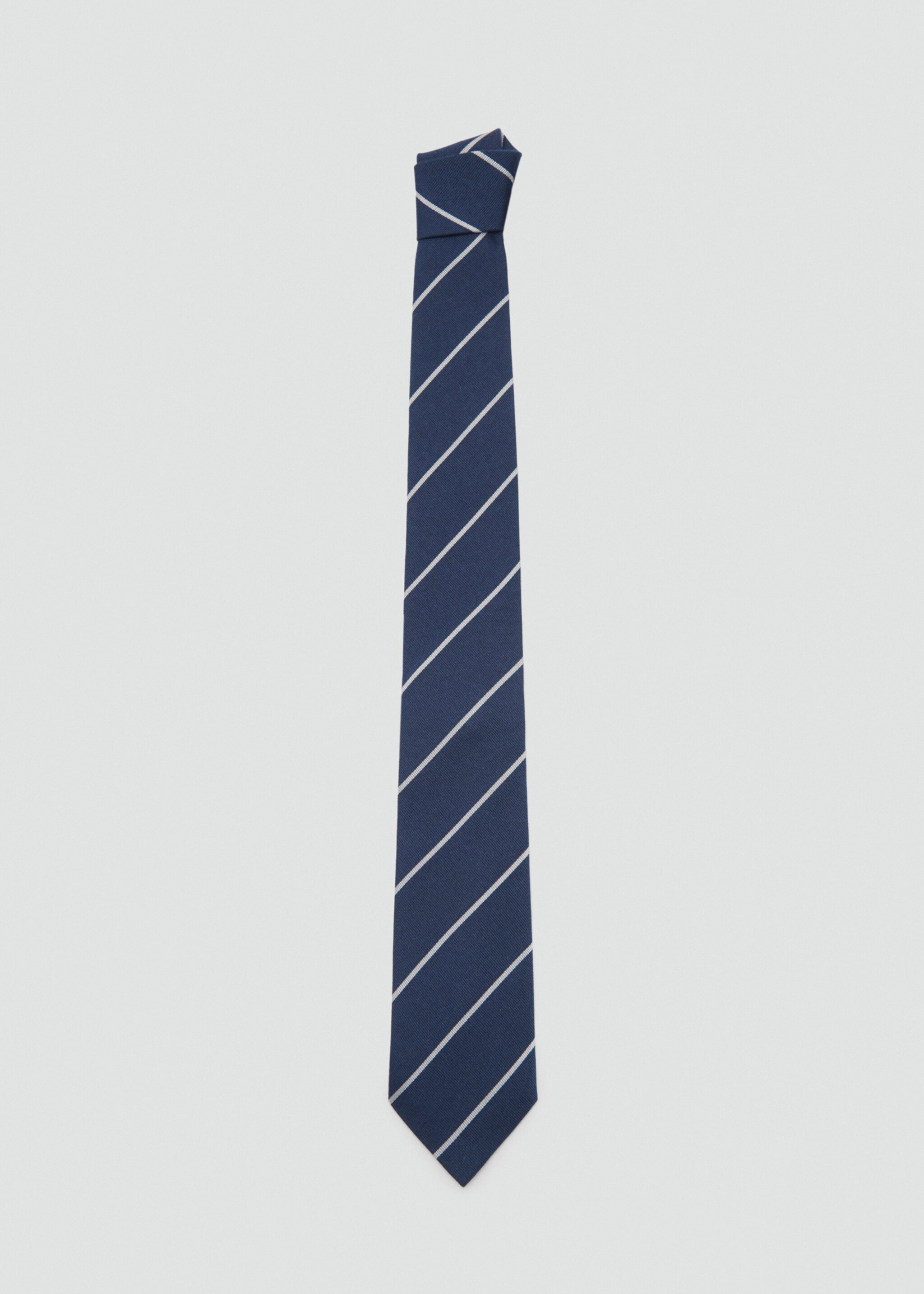 Krawat w paski z jedwabiu i bawełny - Artykuł bez modela/modelki, Ciemnogranatowy. Ref: 87010615-00.