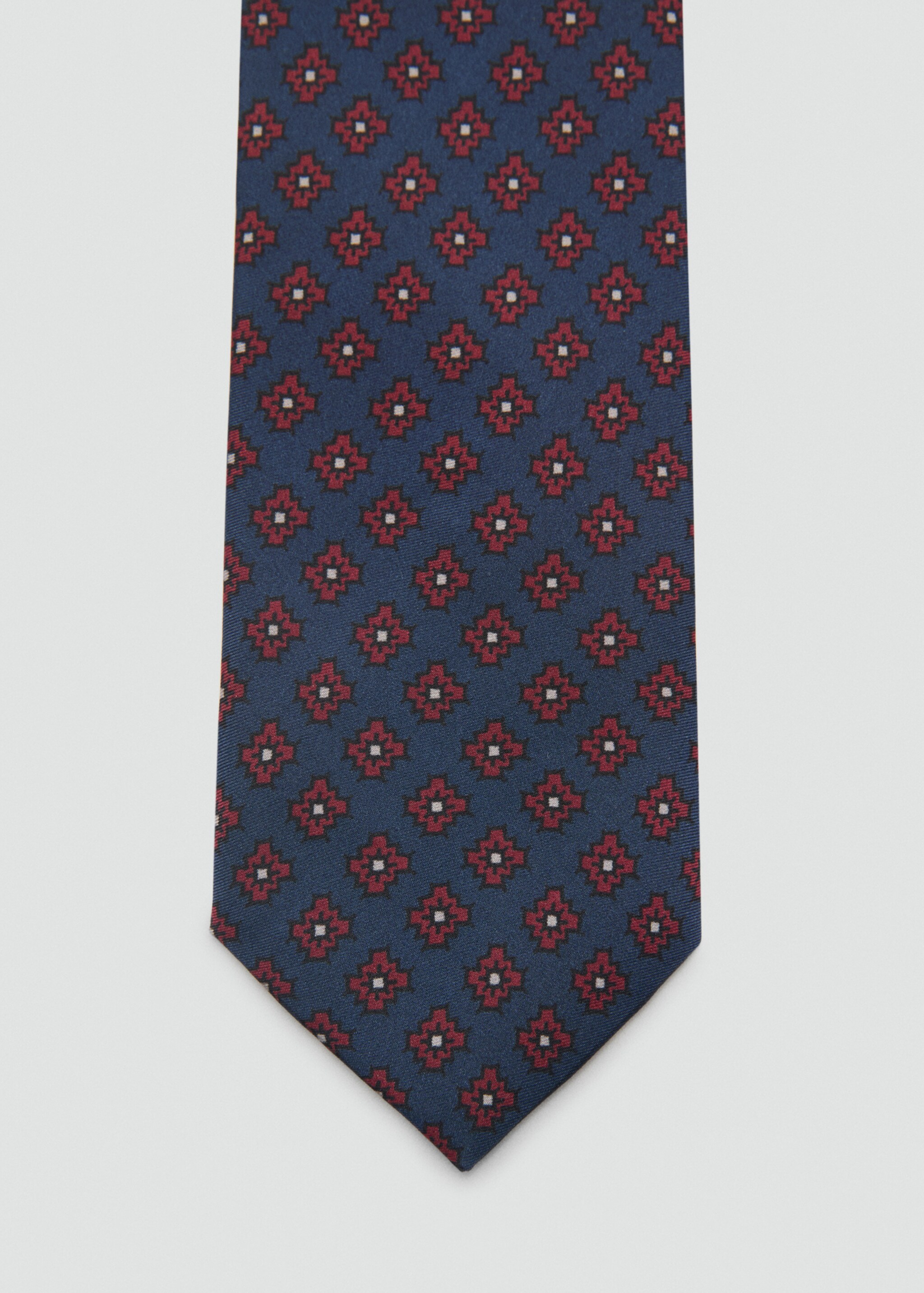 Geometric patterned silk tie - Details of the article 1, Dark Navy. Ref: 87010618-00.