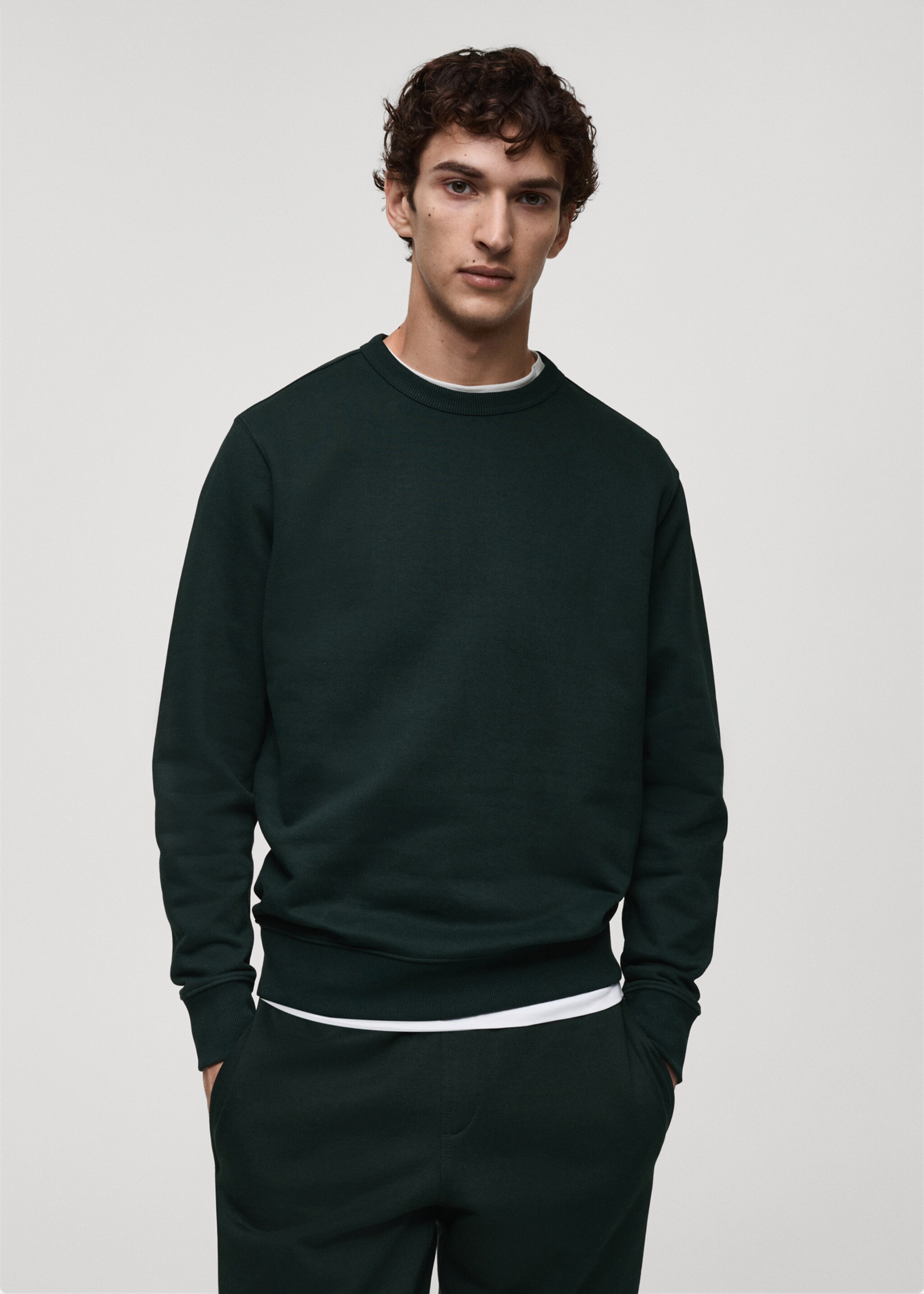 Regular-fit cotton sweatshirt - Medium plane, Green. Ref: 87010620-00.
