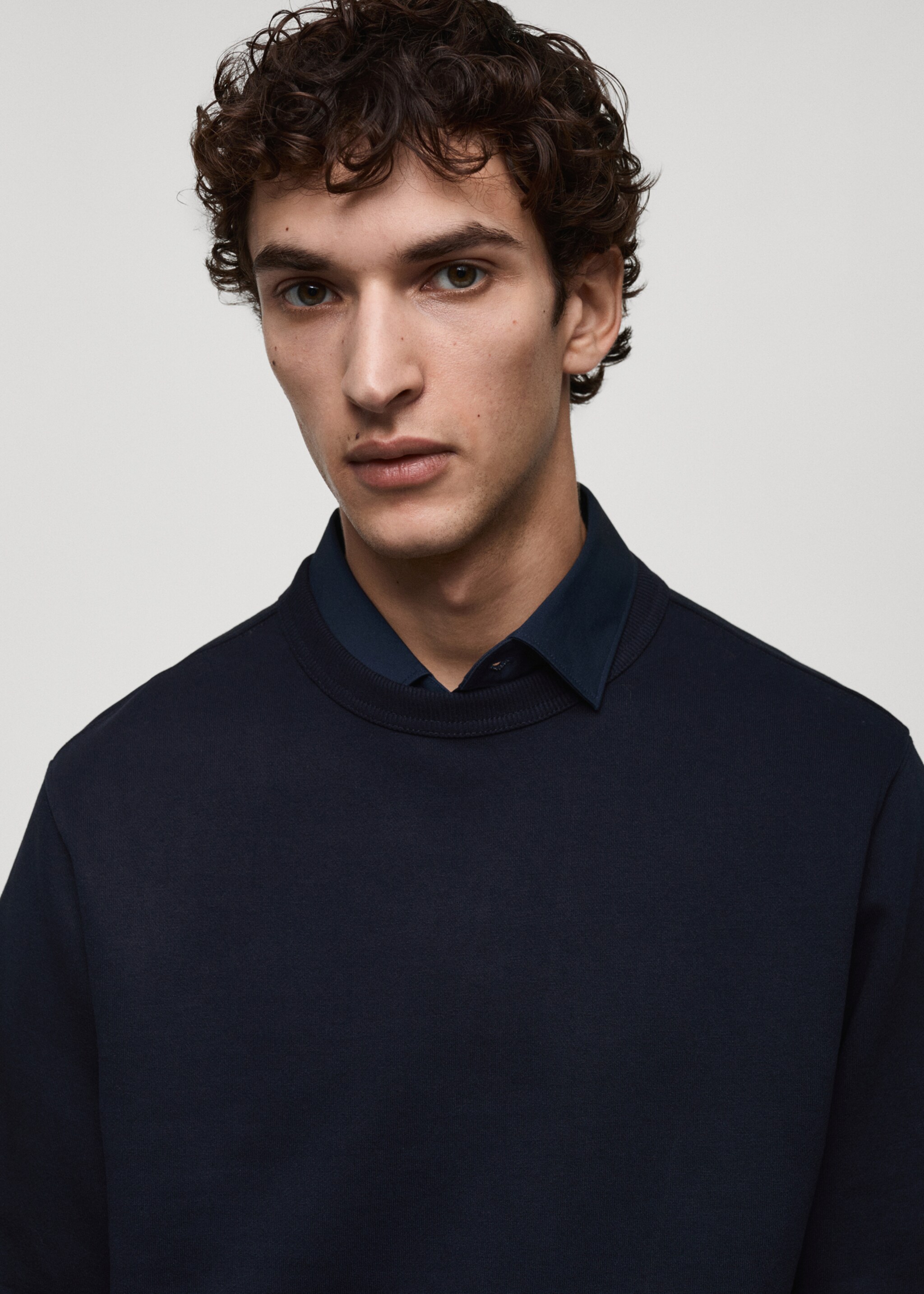 Regular-fit cotton sweatshirt - Details of the article 1, Dark Navy. Ref: 87010620-00.