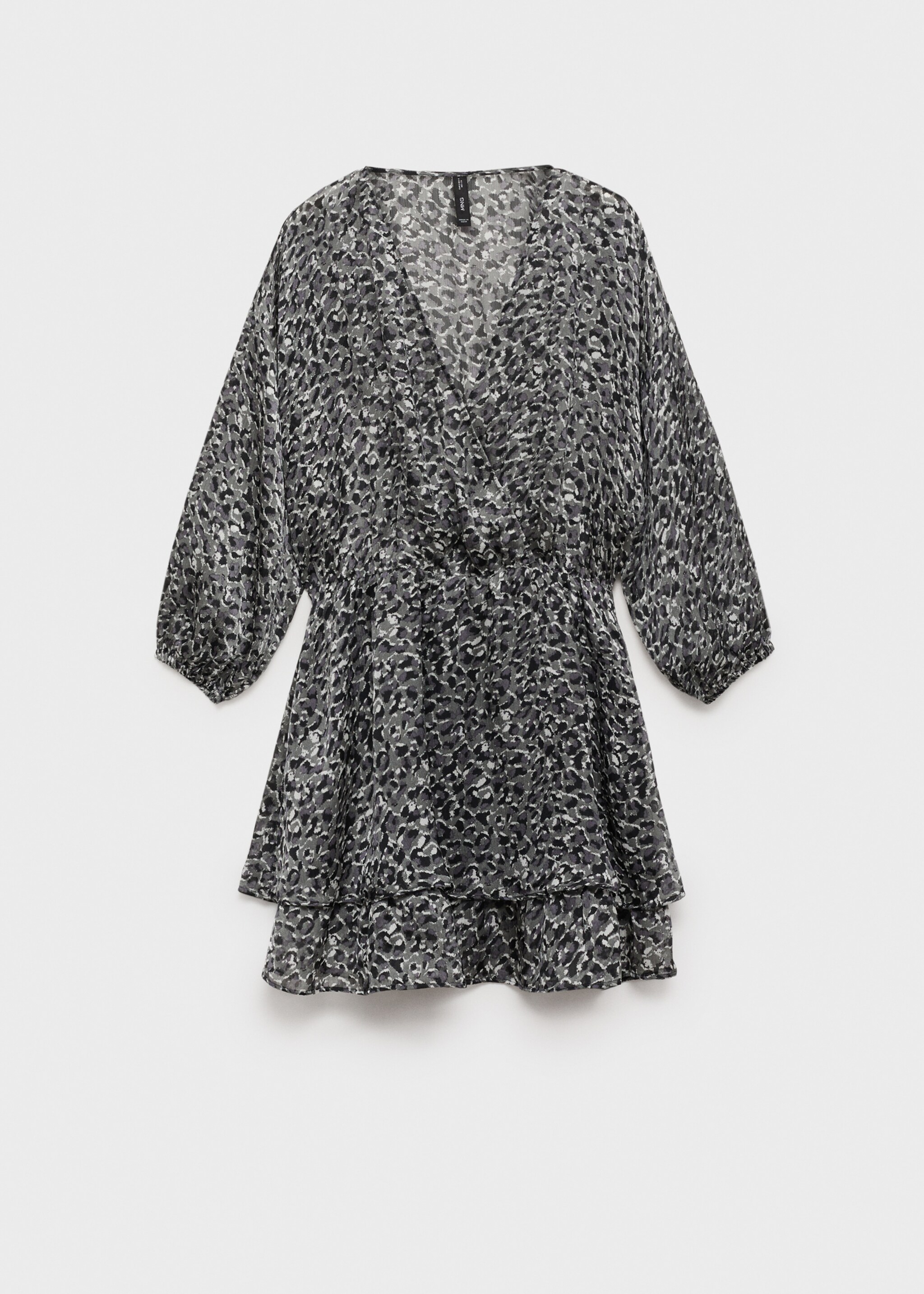 Vestido de folhos com estampado animal - Artigo sem modelo, Preto. Ref: 87010622-00.