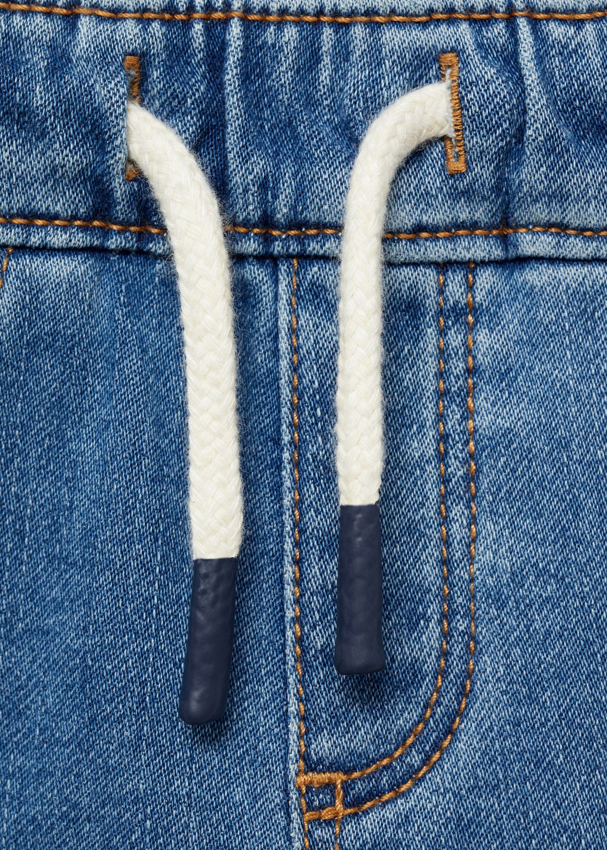 Lace drawstring waist jeans - Details of the article 8, Medium Blue. Ref: 87010623-00.