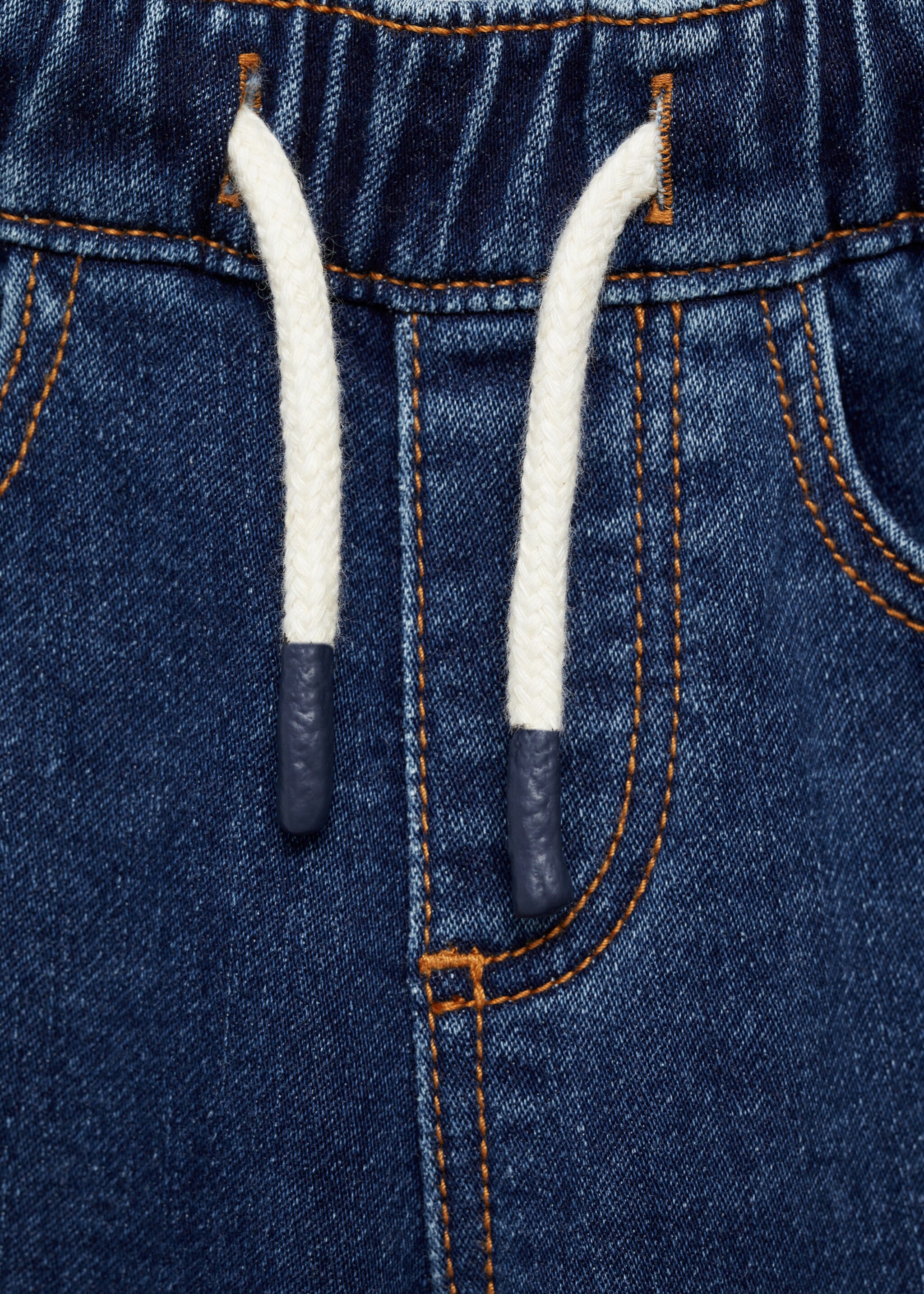 Jeans mit Stretchbund und Kordel - Detail des Artikels 8, Dunkelblau. Ref: 87010623-00.