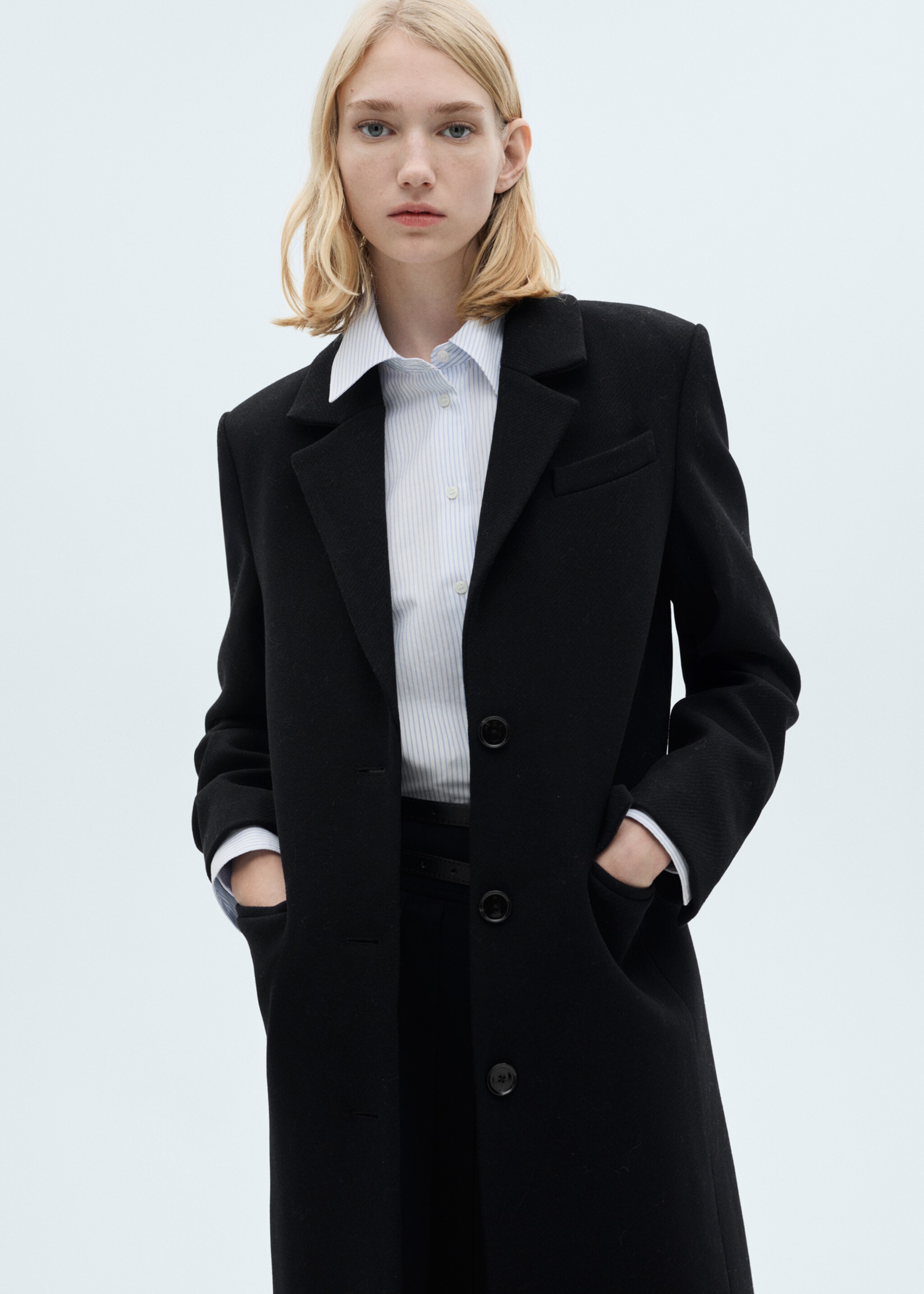 Long structured wool coat - Medium plane, Black. Ref: 87010625-00.
