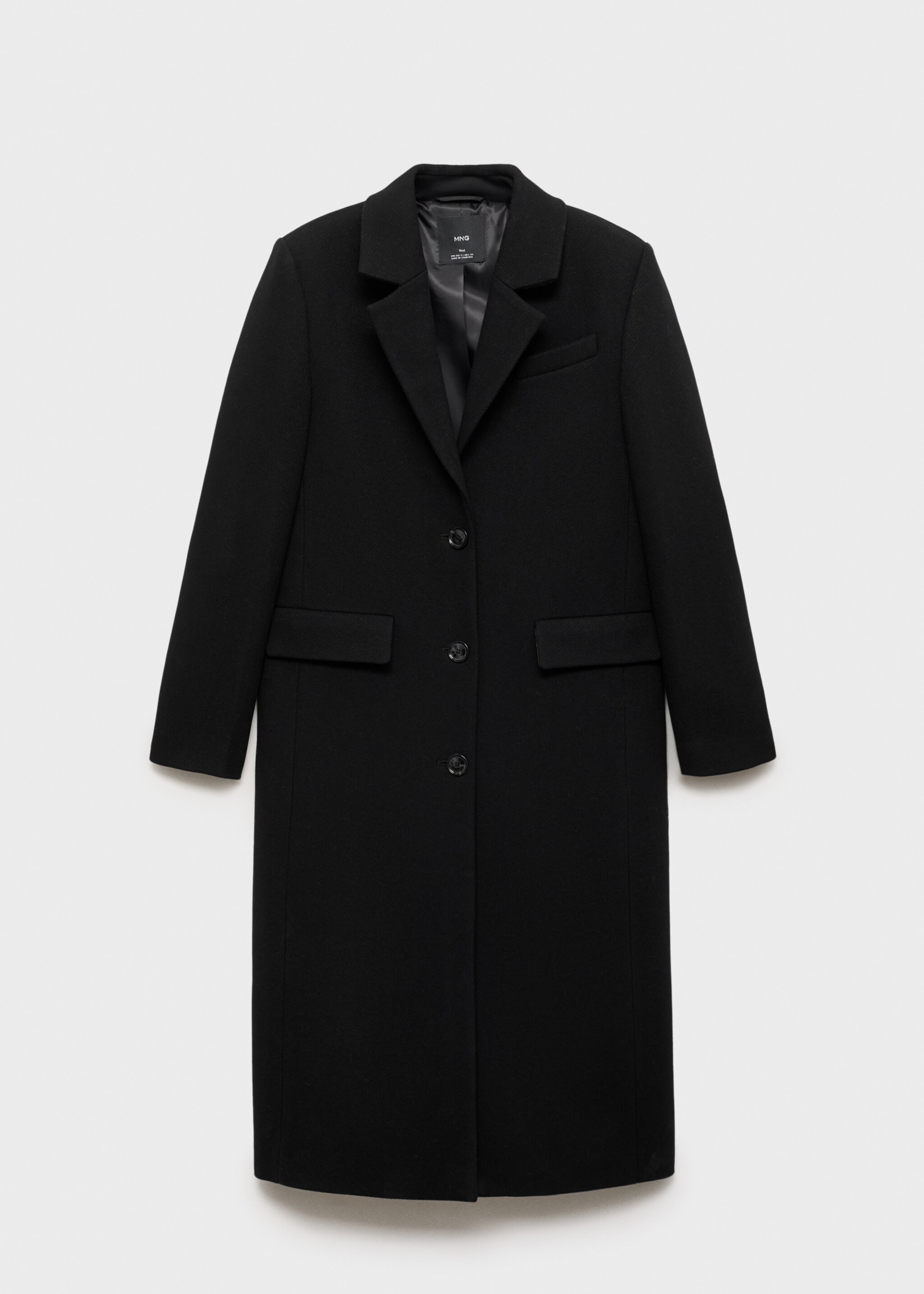 Long structured wool coat - Article without model, Black. Ref: 87010625-00.