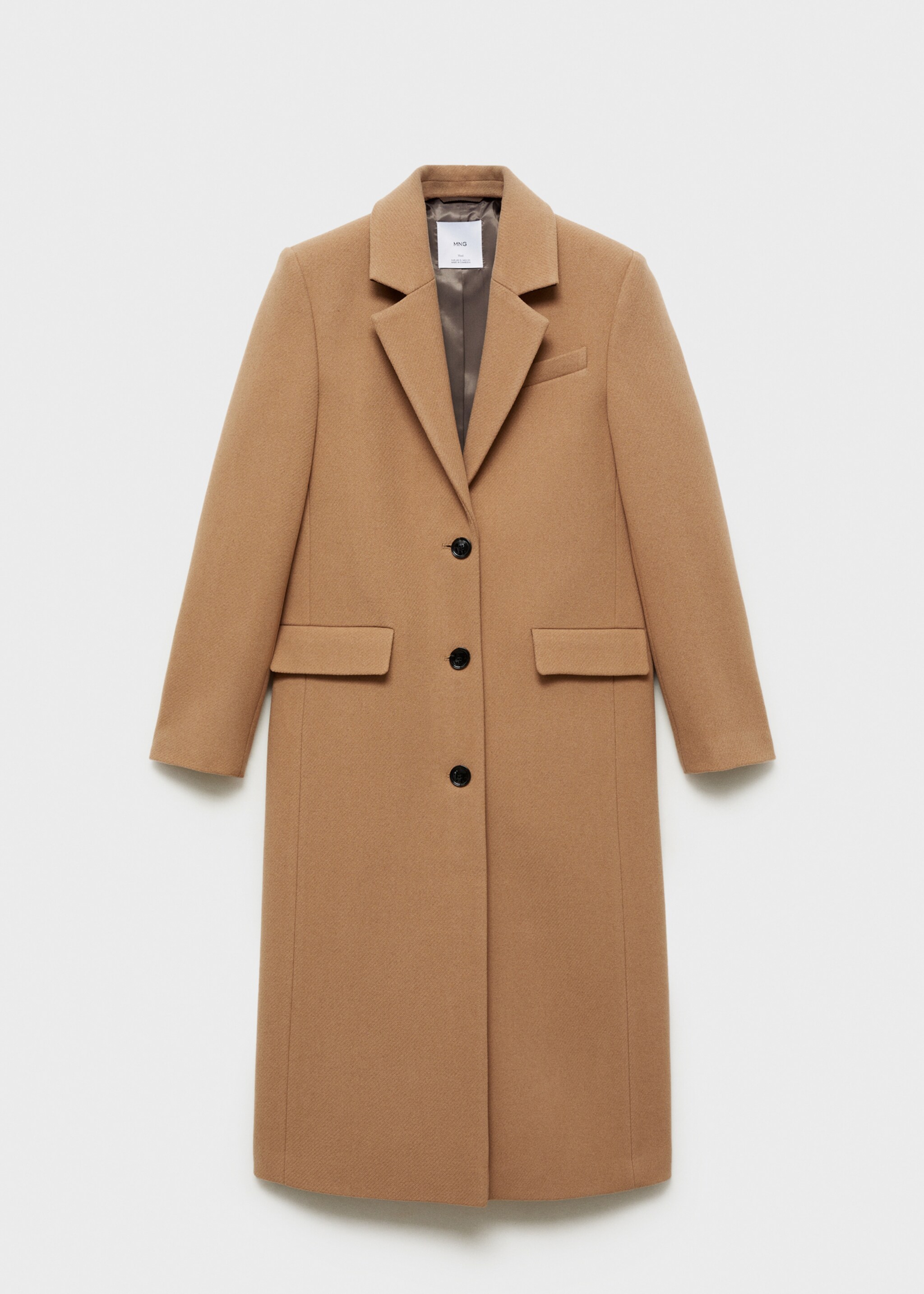 Long structured wool coat - Article without model, Medium Brown. Ref: 87010626-00.