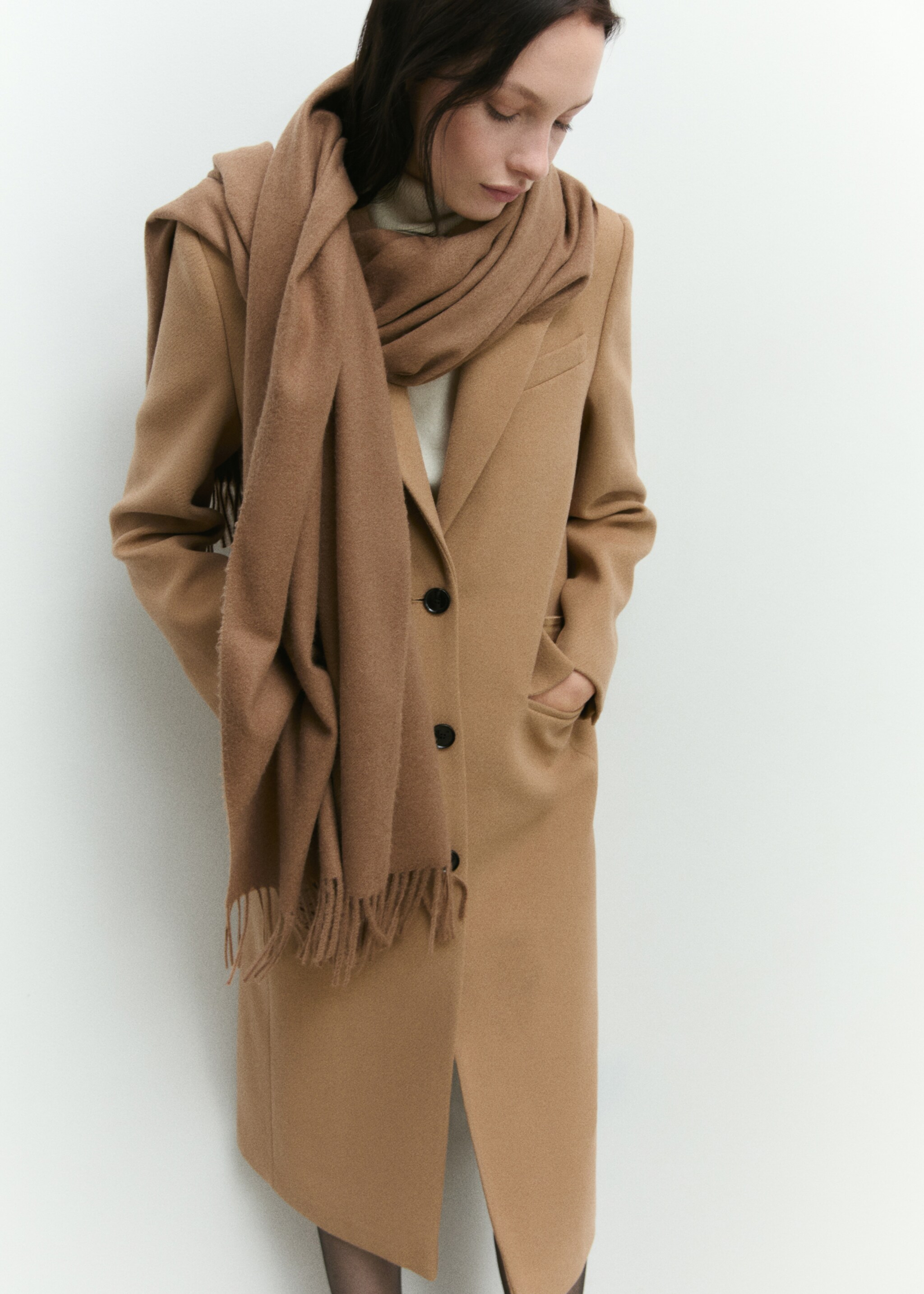 Long structured wool coat - Details of the article 6, Medium Brown. Ref: 87010626-00.