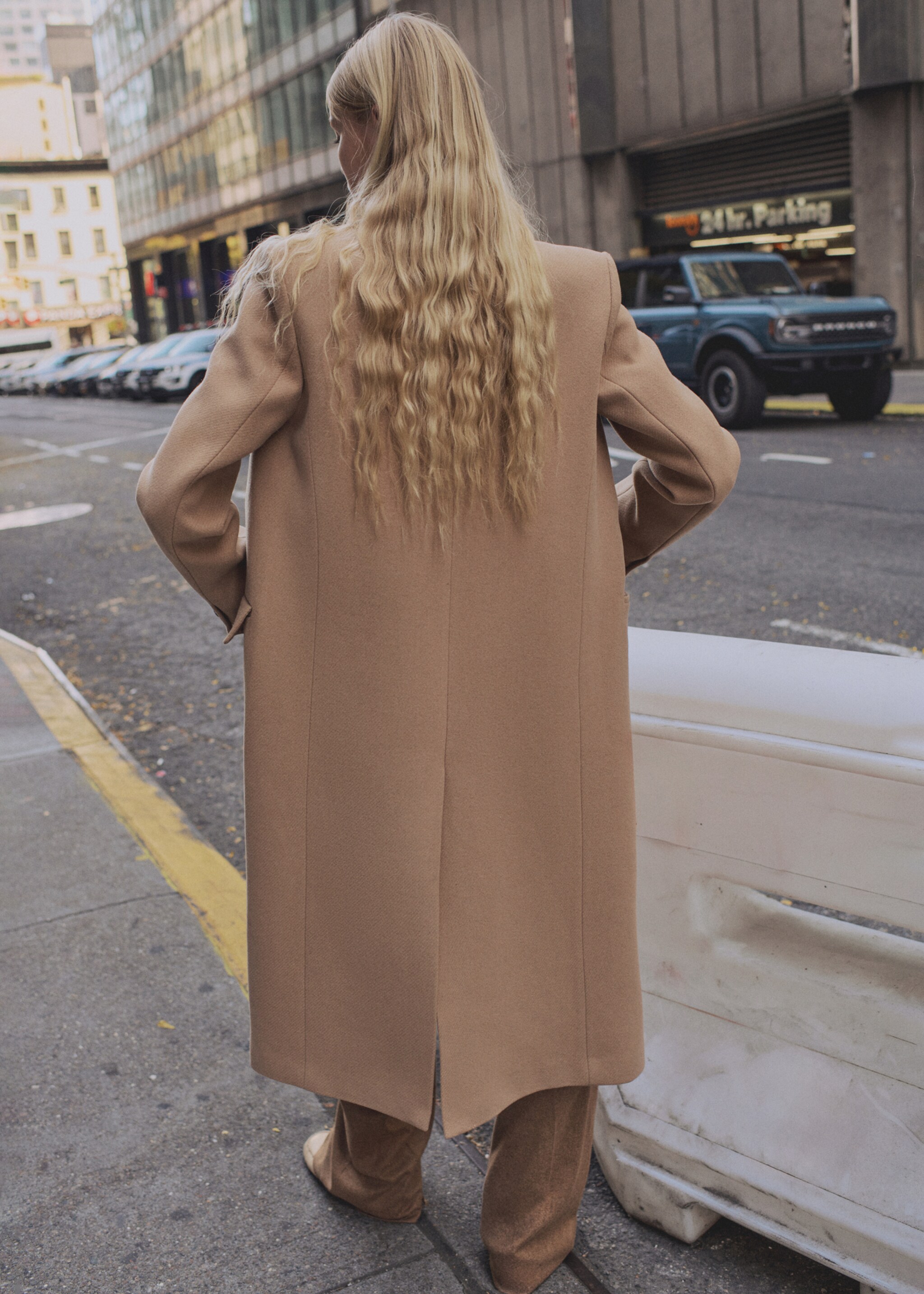 Long structured wool coat - Reverse of the article, Medium Brown. Ref: 87010626-00.