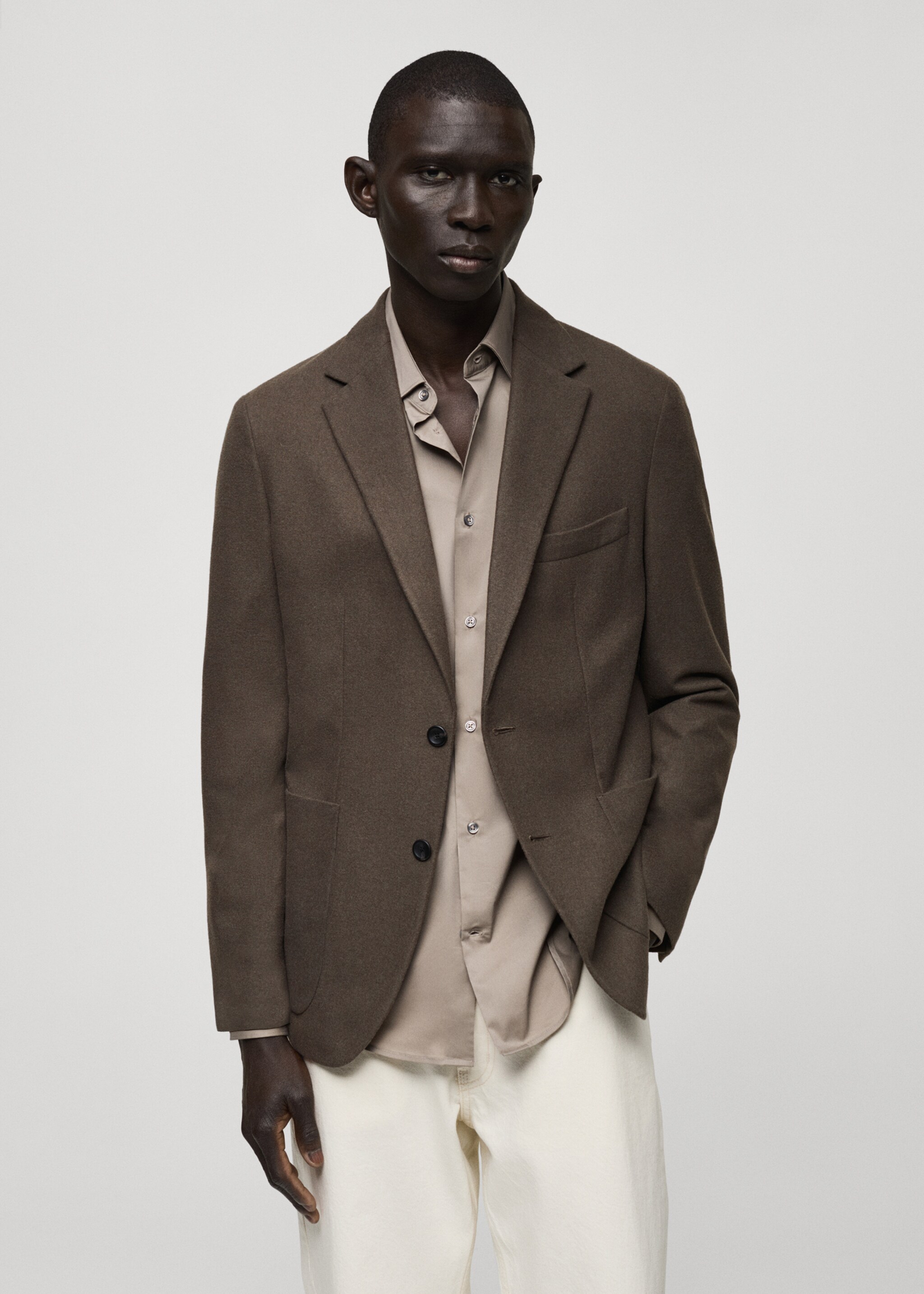 Slim-Fit-Blazer aus Wollgemisch - Mittlere Ansicht, Khaki. Ref: 87010633-00.