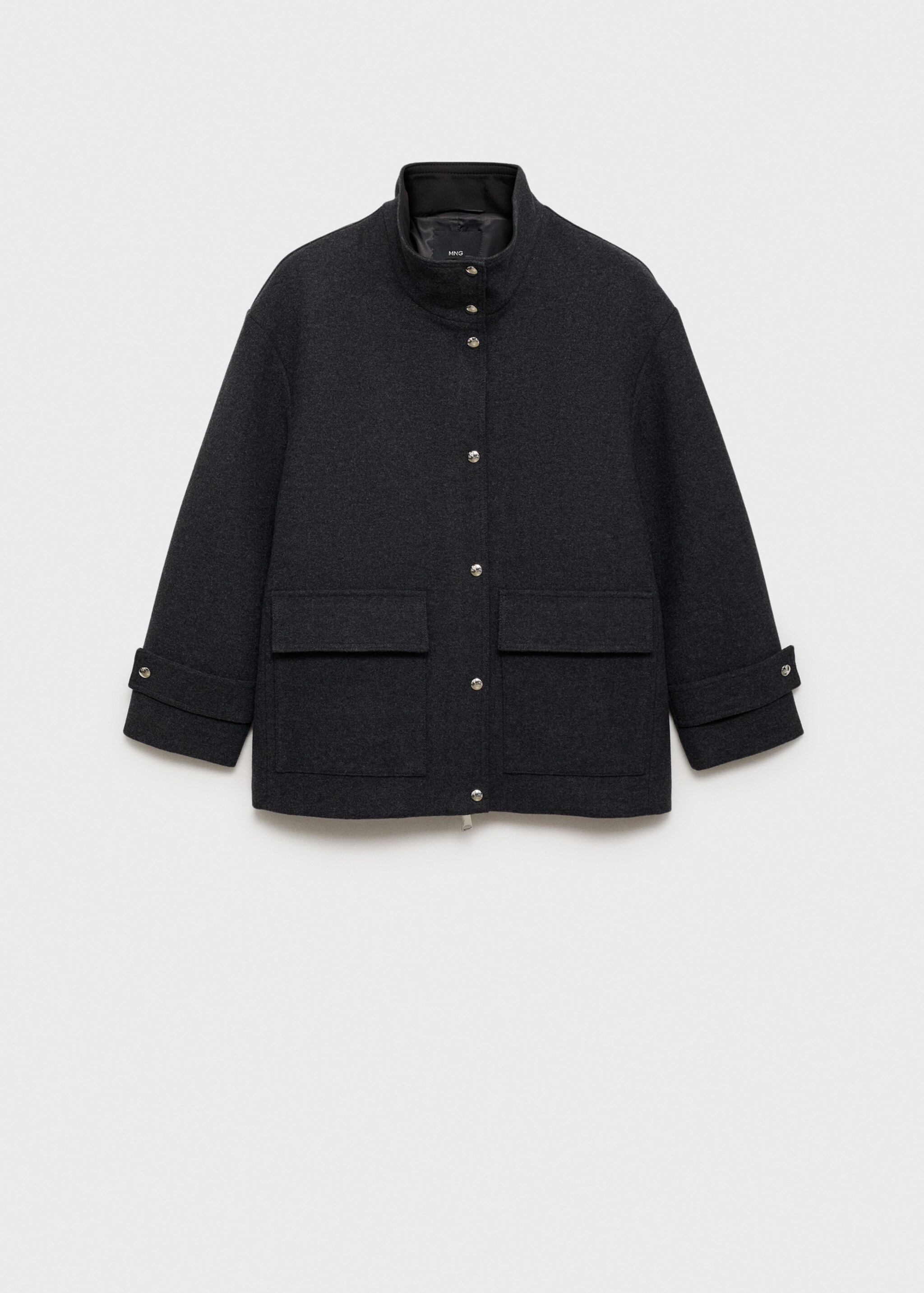 High neck midi wool coat - Article without model, Medium Heather Grey. Ref: 87010643-00.