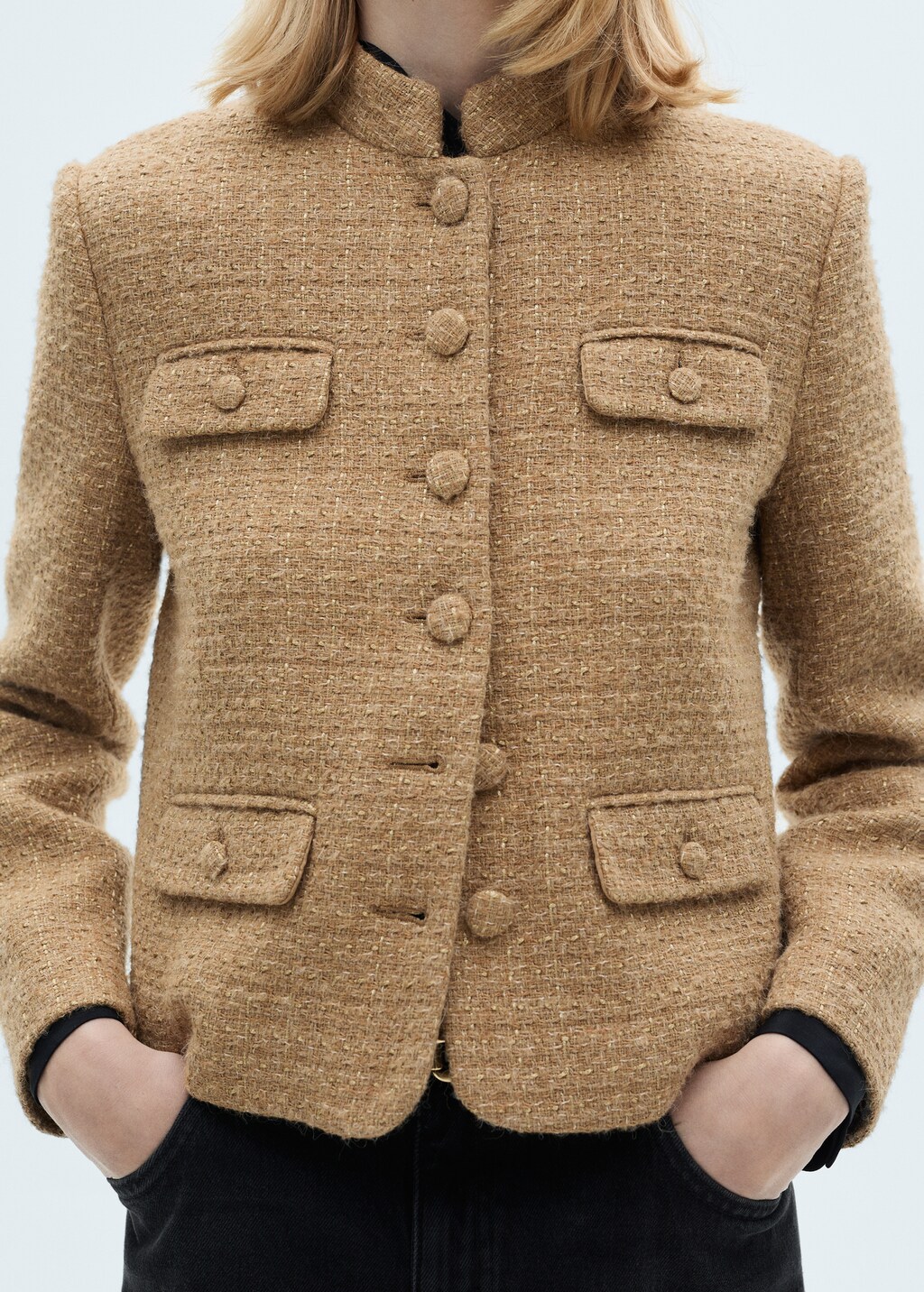 Tweed jacket with striped collar - Women | MANGO OUTLET USA