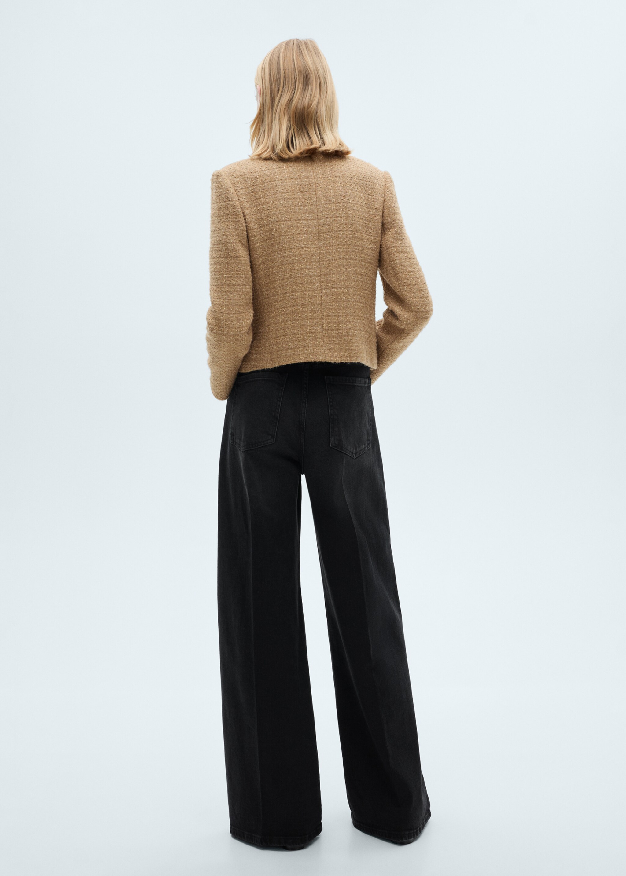 Tweed jacket with striped collar - Reverse of the article, Medium Brown. Ref: 87010654-00.