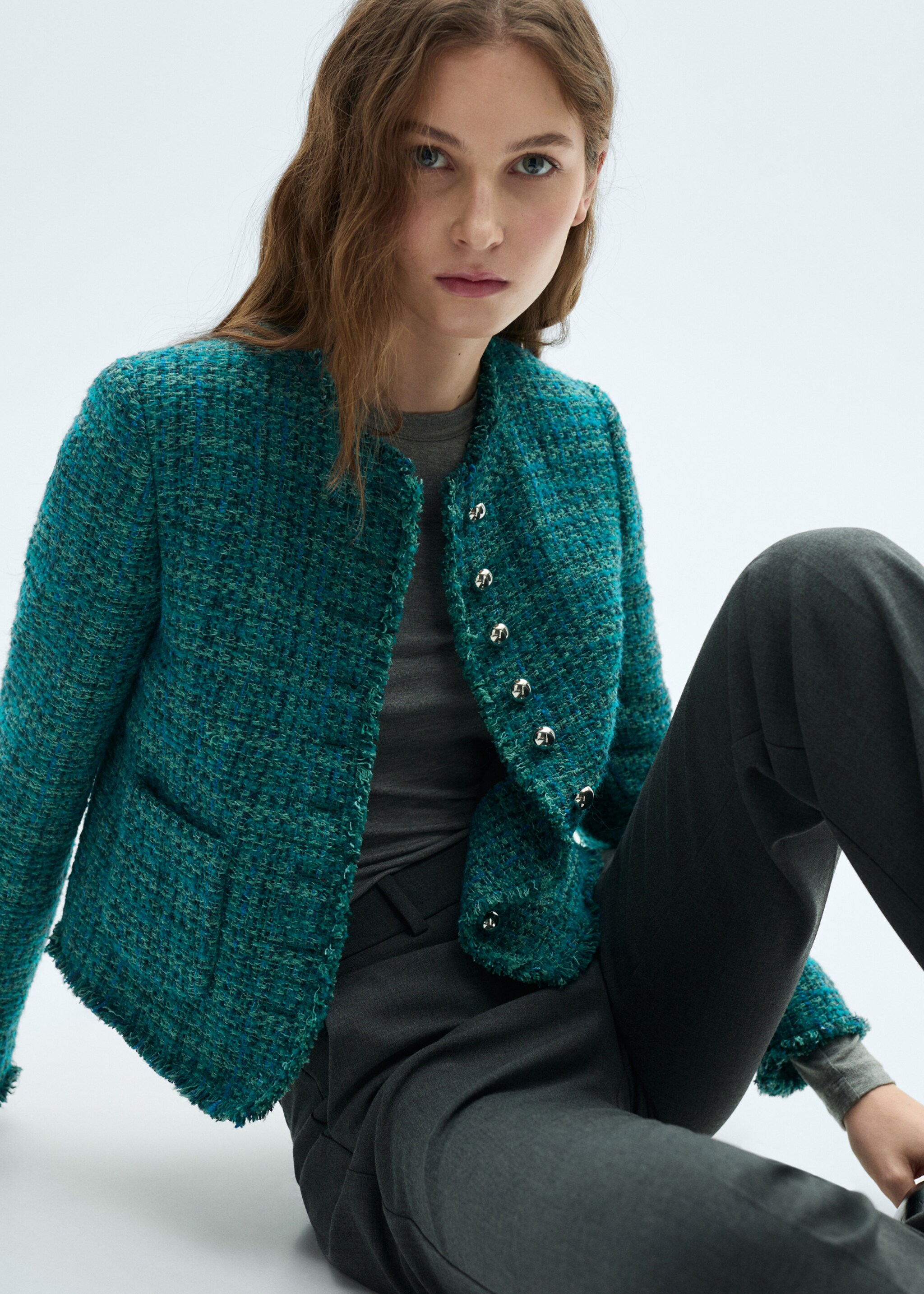 Pocket tweed jacket - Medium plane, Petrol Blue. Ref: 87010655-00.