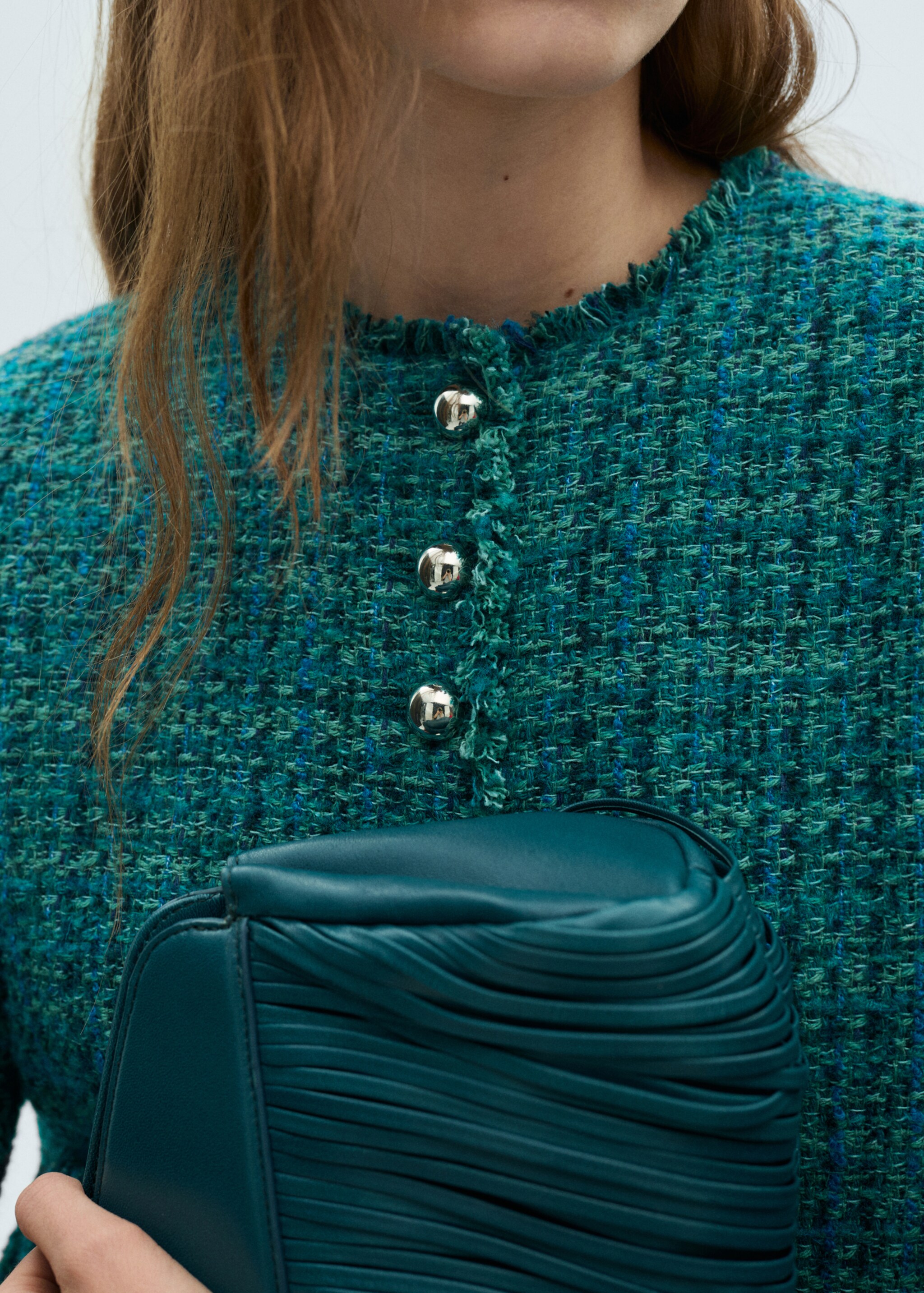 Pocket tweed jacket - Details of the article 1, Petrol Blue. Ref: 87010655-00.