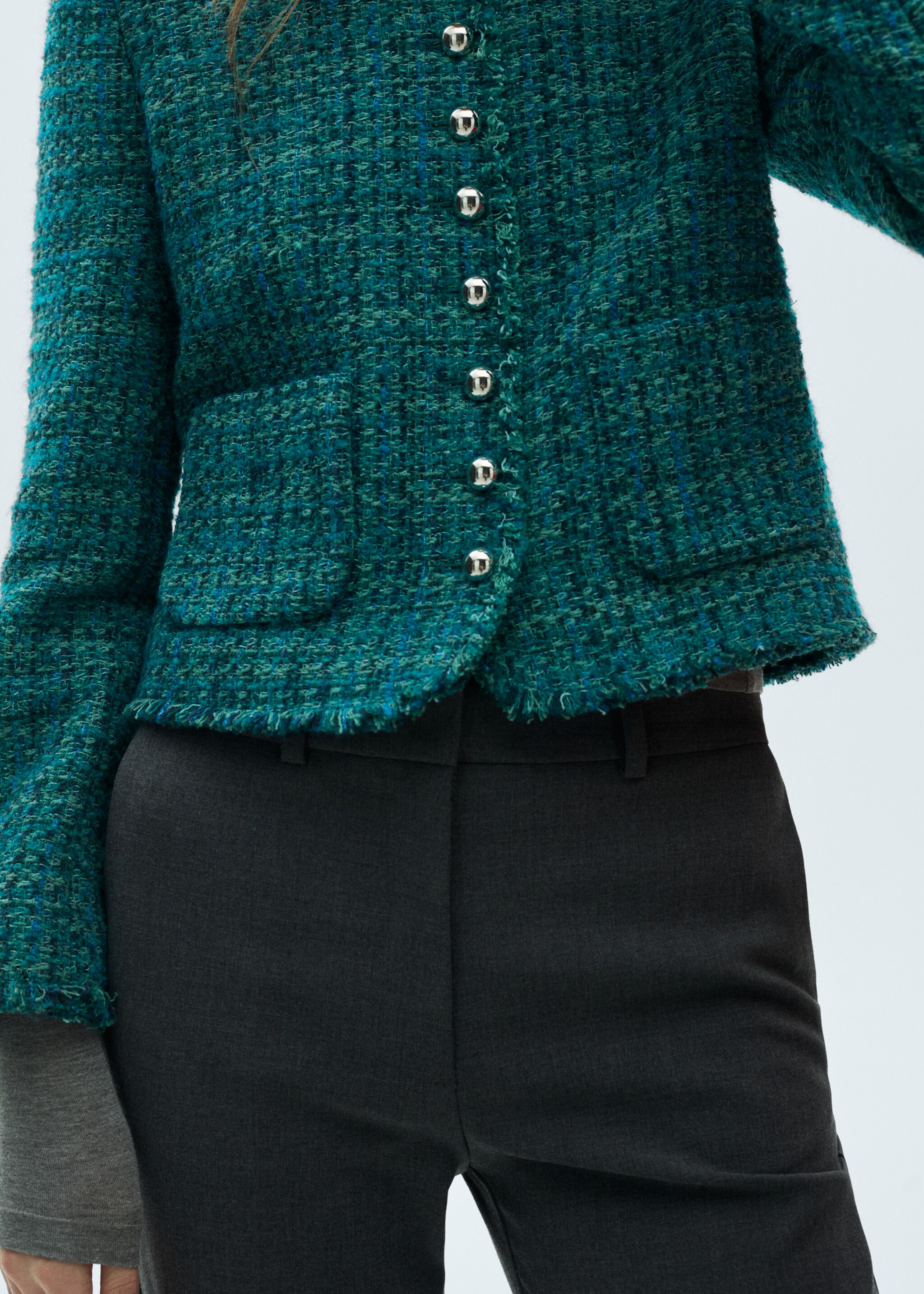 Pocket tweed jacket - Details of the article 6, Petrol Blue. Ref: 87010655-00.