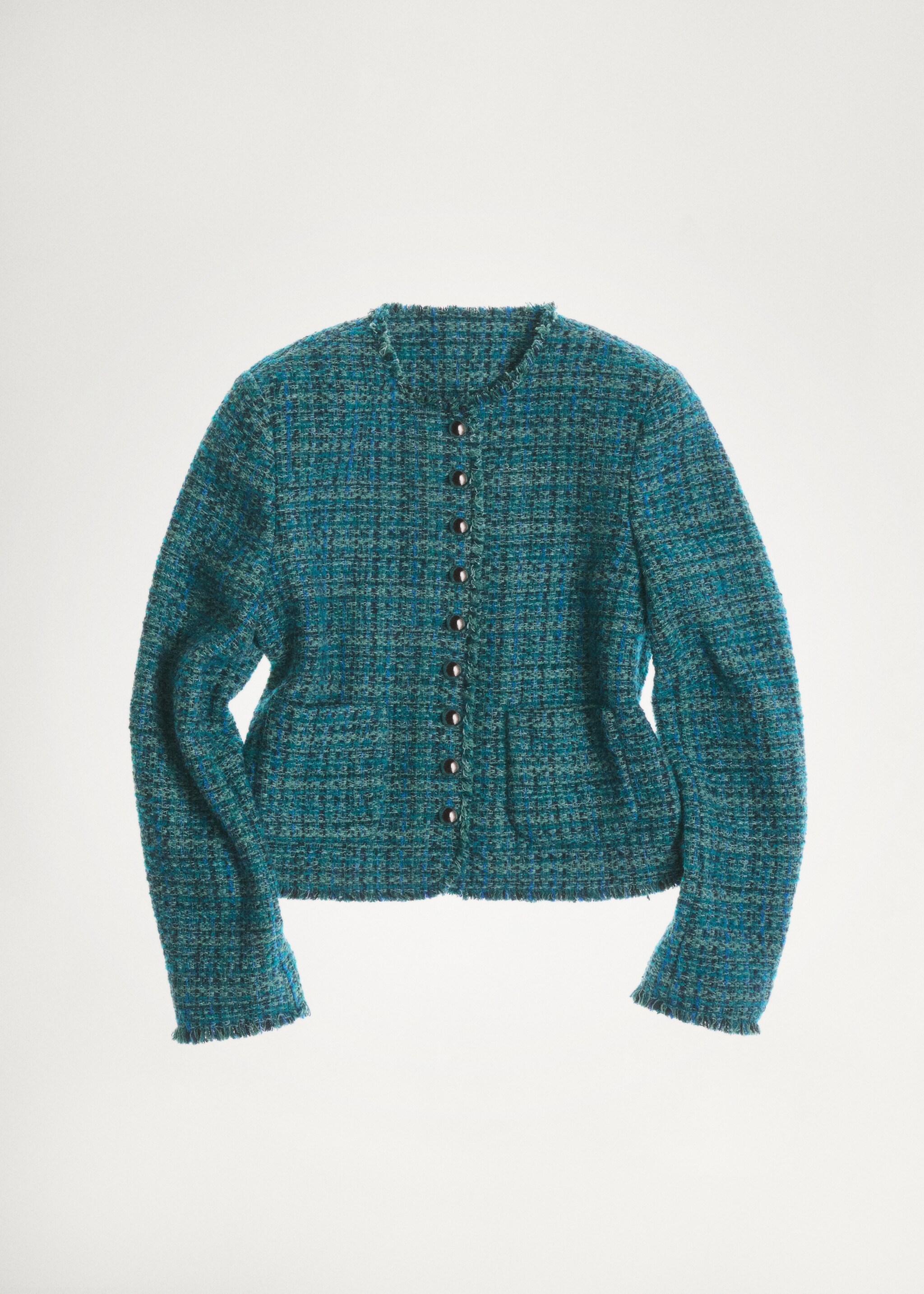 Pocket tweed jacket - Details of the article 7, Petrol Blue. Ref: 87010655-00.