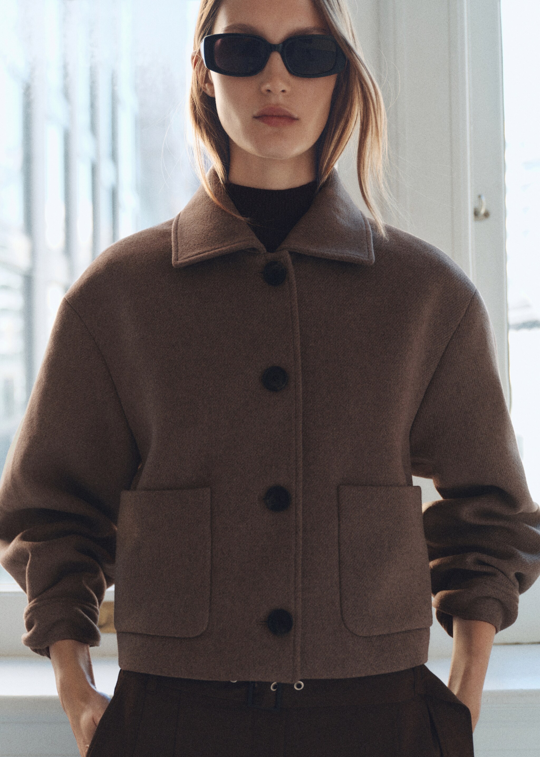 Wool jacket with pockets - Medium plane, Brown. Ref: 87010656-00.