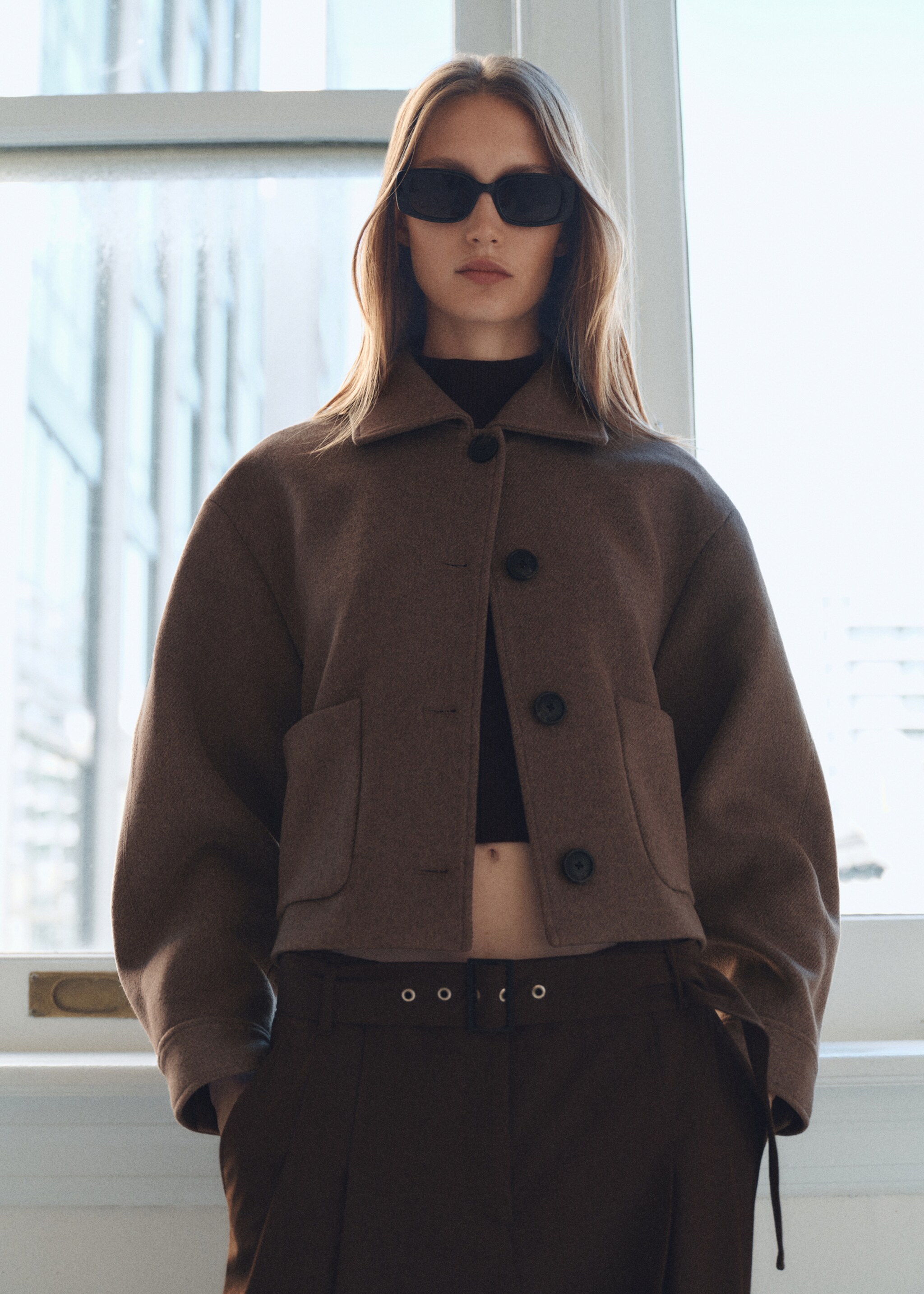 Wool jacket with pockets - Details of the article 2, Brown. Ref: 87010656-00.