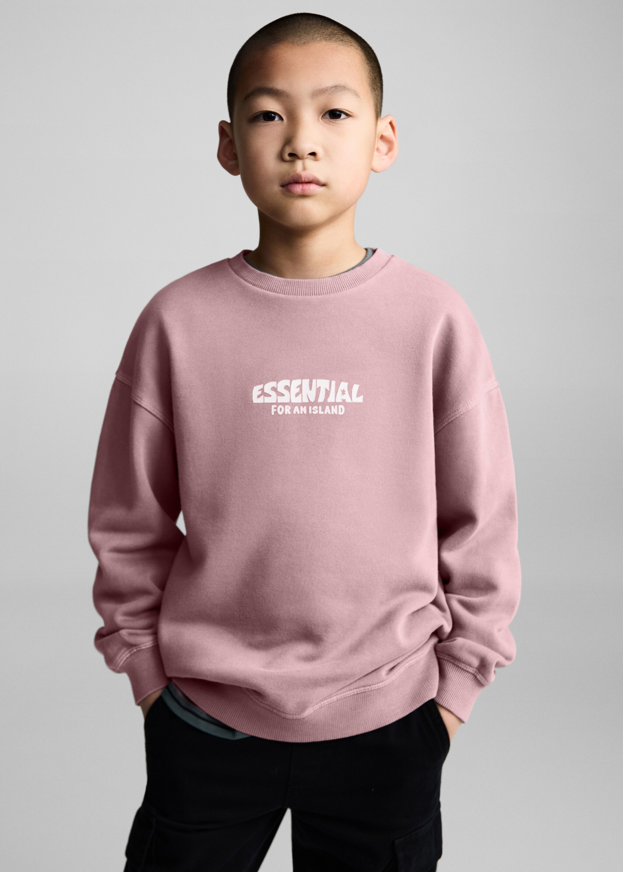 Message cotton sweatshirt - Medium plane, Light/Pastel Purple. Ref: 87011052-00.