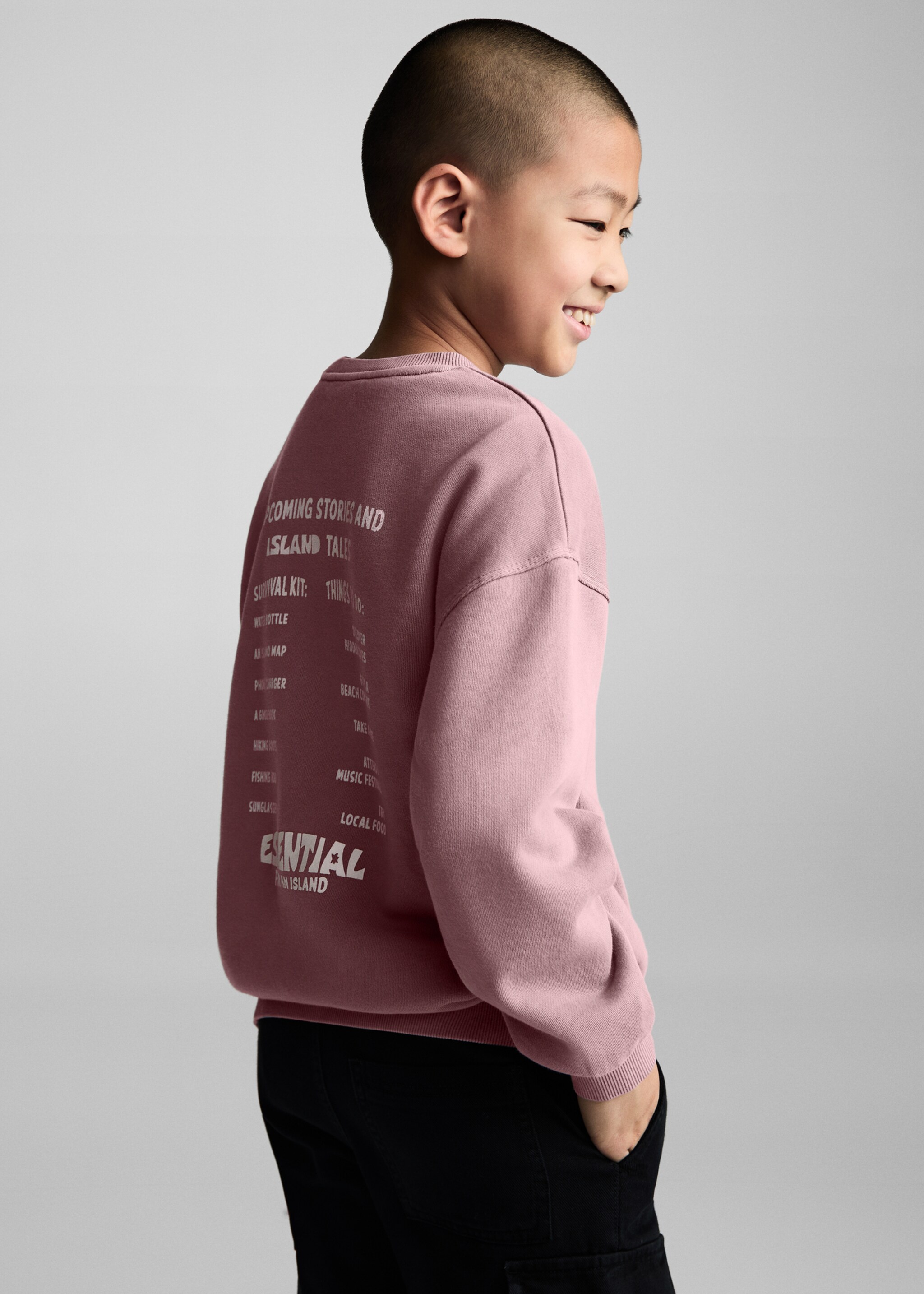 Message cotton sweatshirt - Reverse of the article, Light/Pastel Purple. Ref: 87011052-00.