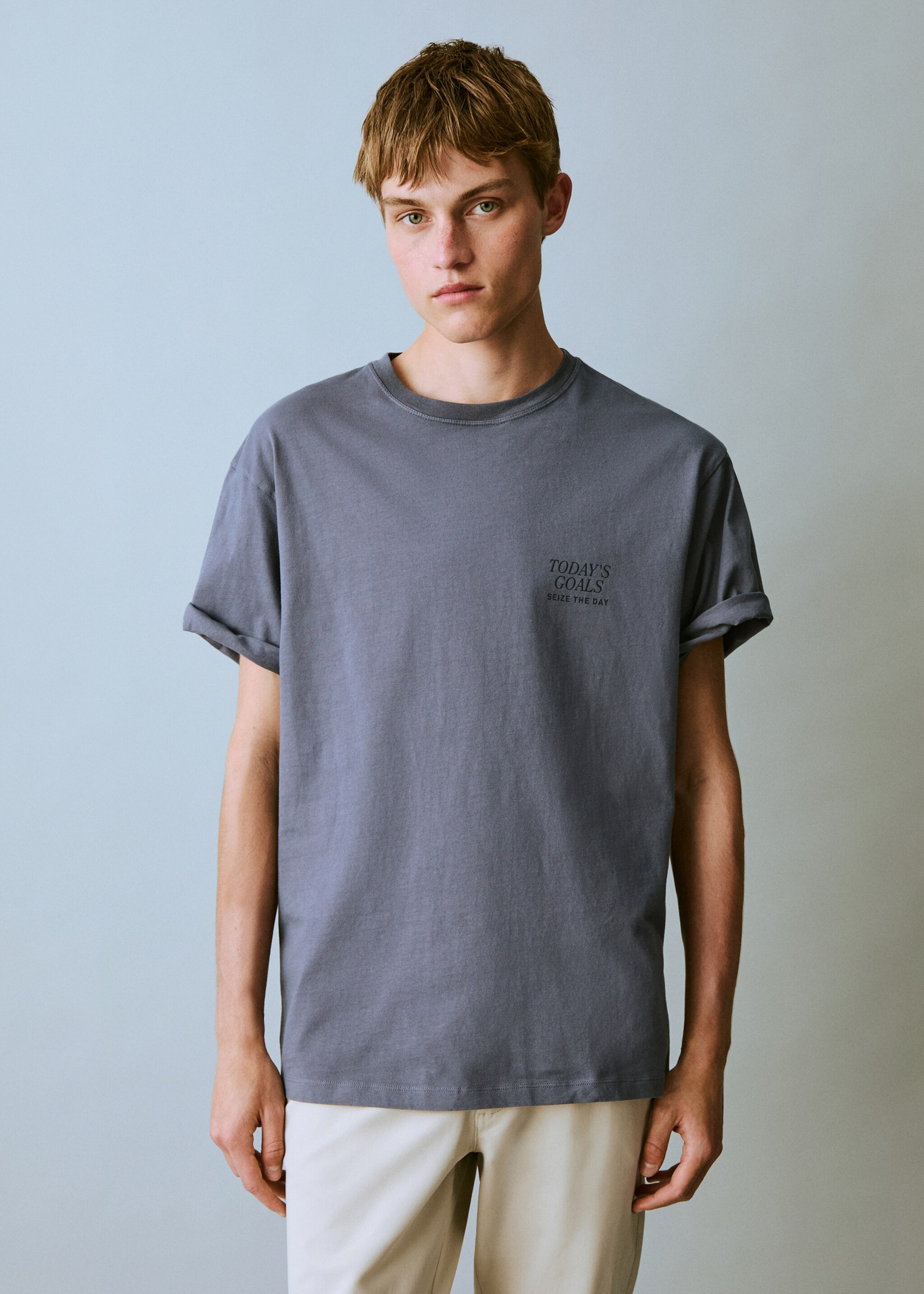 Samarreta cotó estampada - Pla mig, Blau. Ref: 87011061-00.