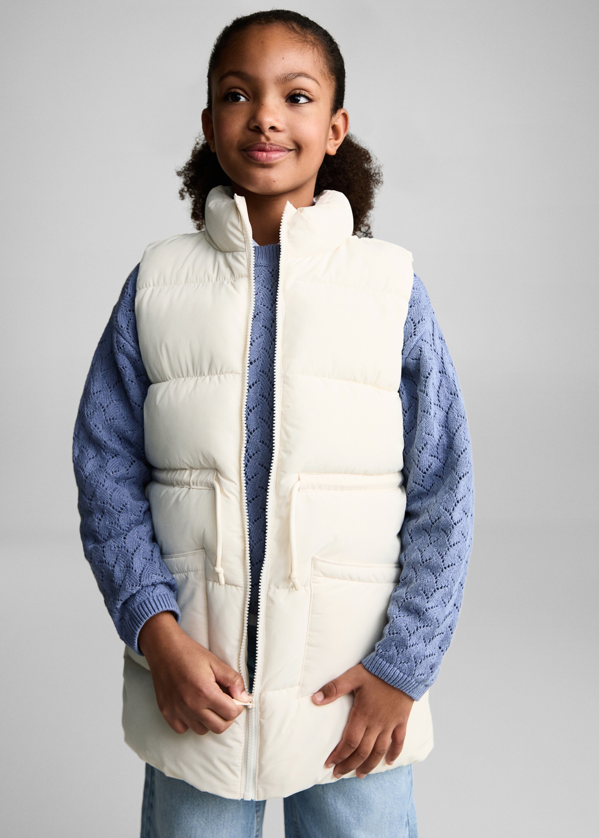 Long puffer vest - Medium plane, Ecru. Ref: 87012026-00.