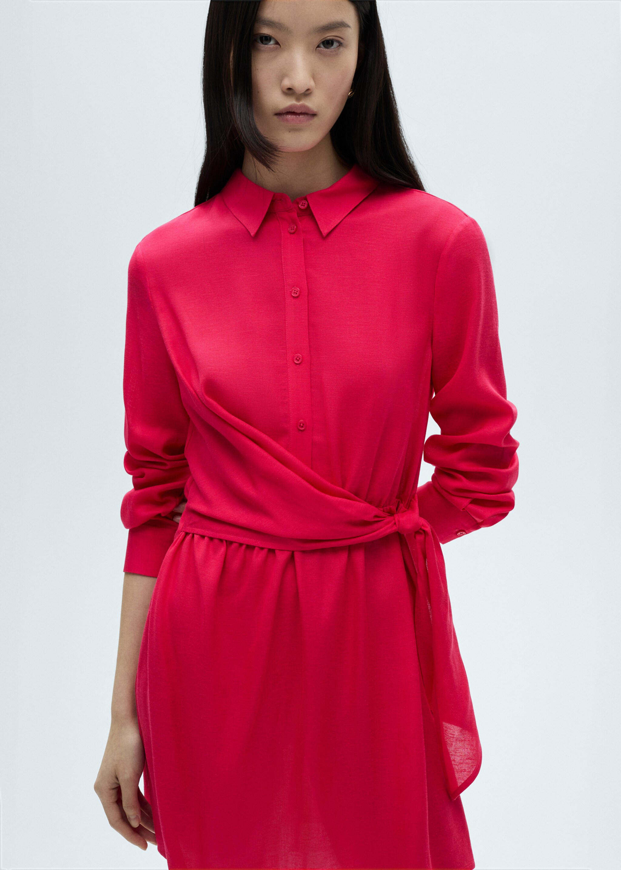 Knot detail shirt dress - Medium plane, Red. Ref: 87012534-00.