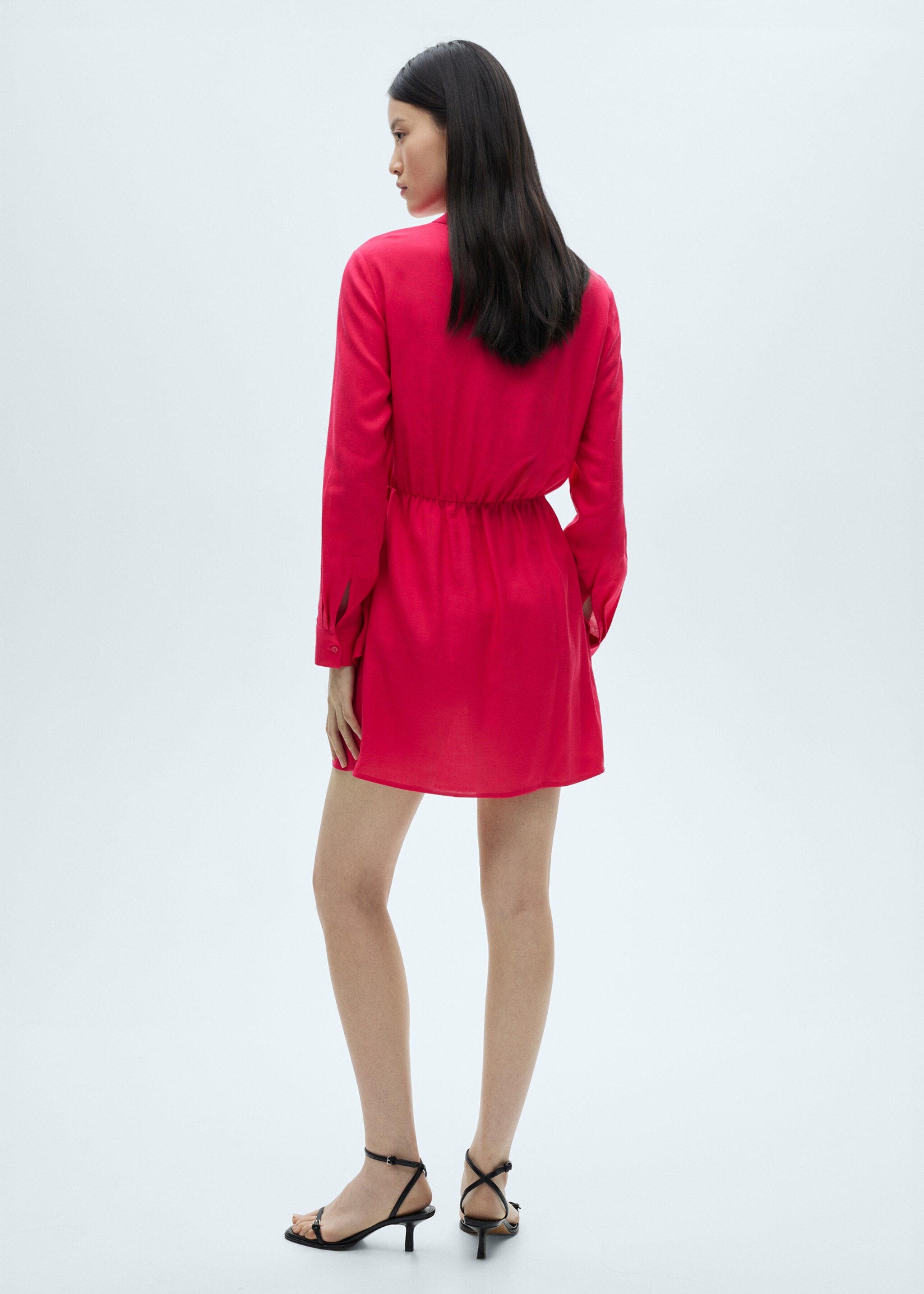 Knot detail shirt dress - Reverse of the article, Red. Ref: 87012534-00.
