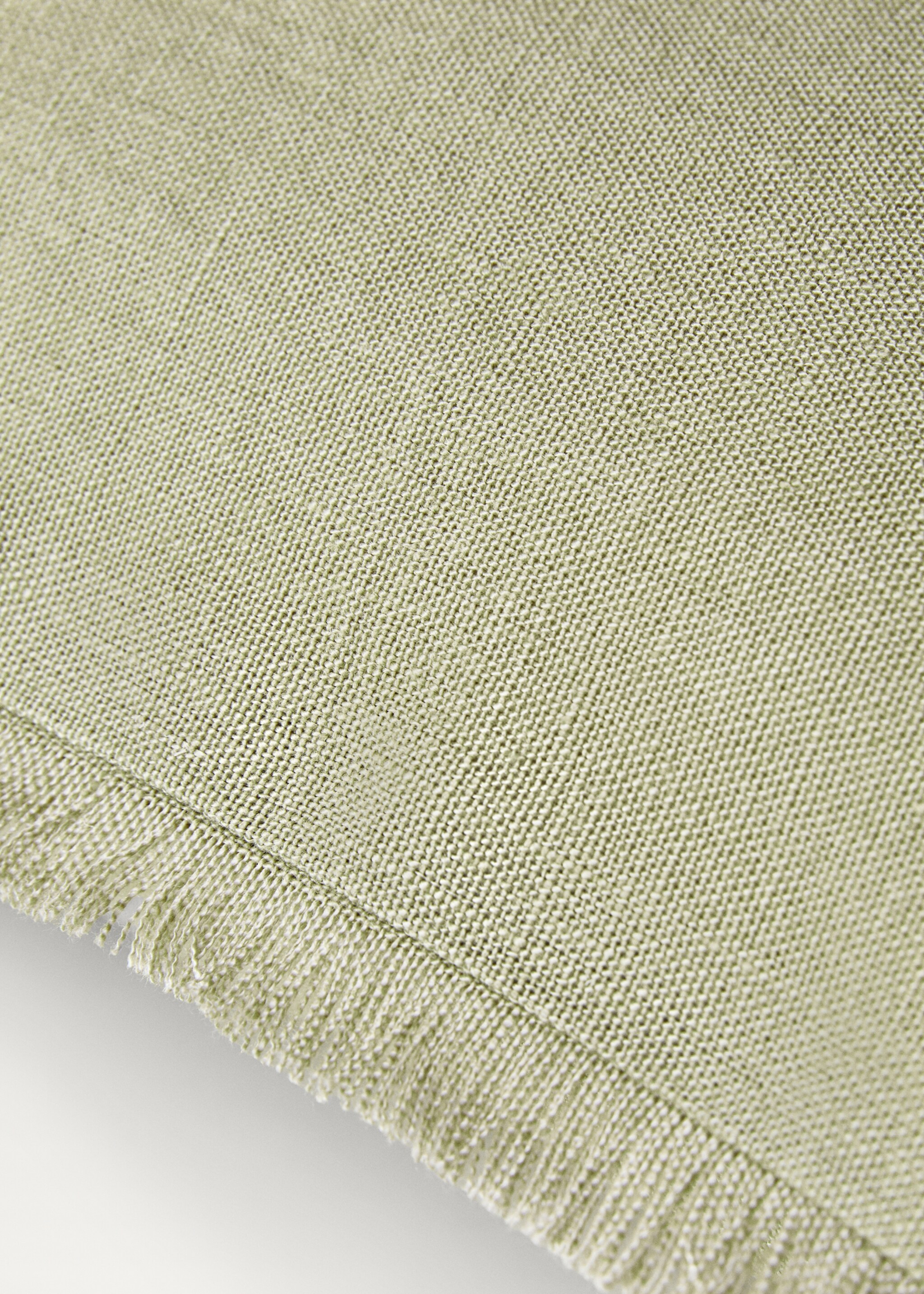 Linen cushion cover with fringes 50x50 cm - Details of the article 1, Mint Green. Ref: 87012899-00.