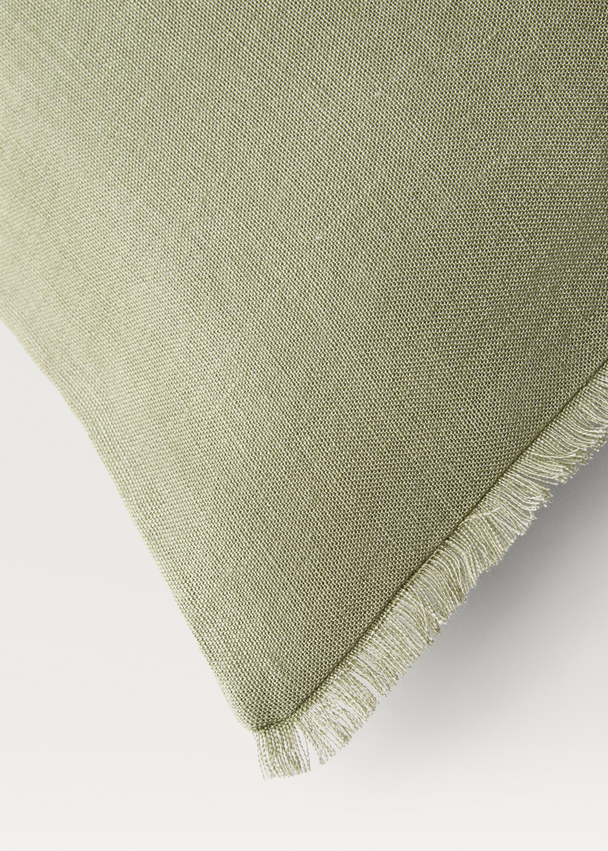 Linen cushion cover with fringes 50x50 cm - Details of the article 3, Mint Green. Ref: 87012899-00.
